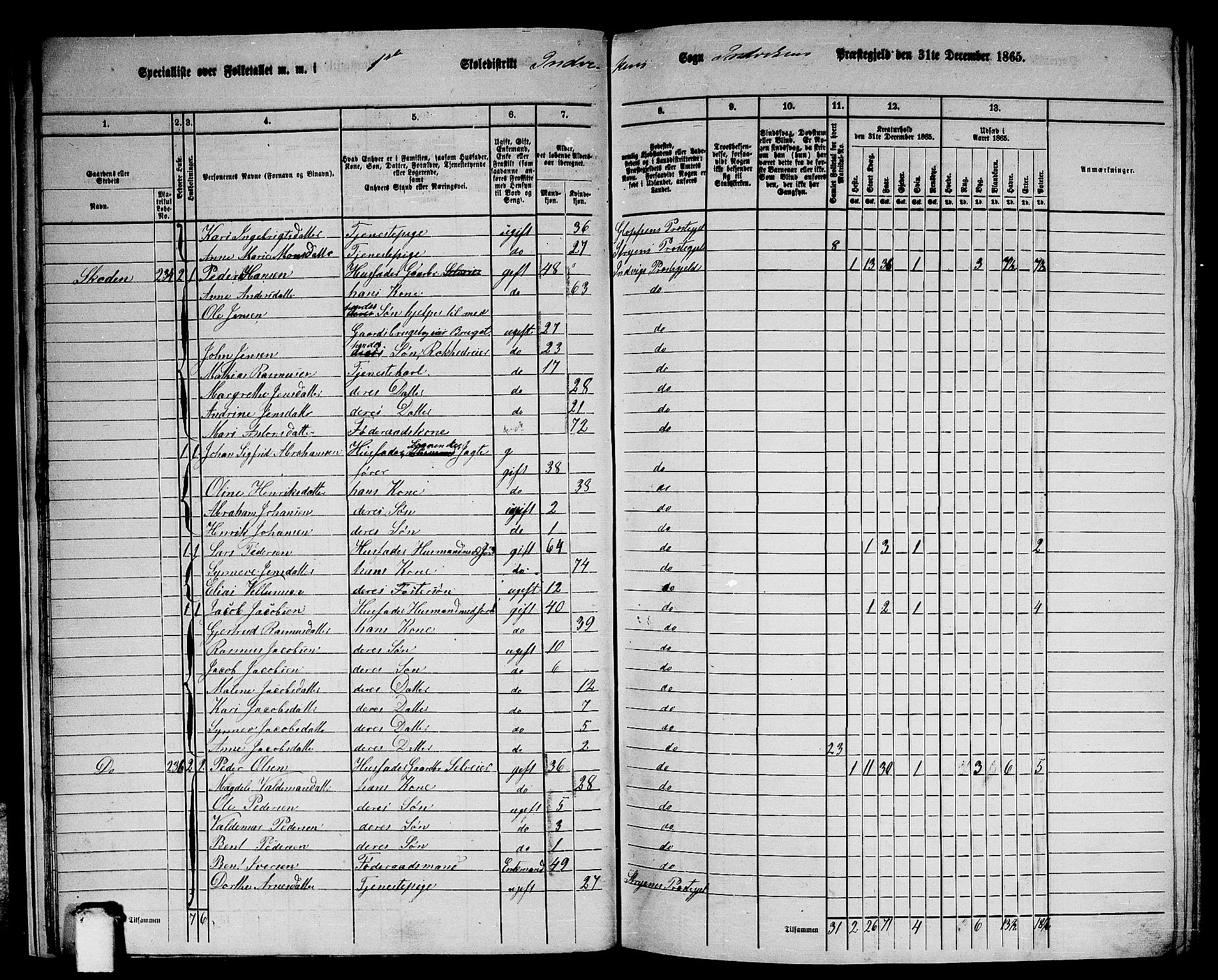 RA, 1865 census for Innvik, 1865, p. 20