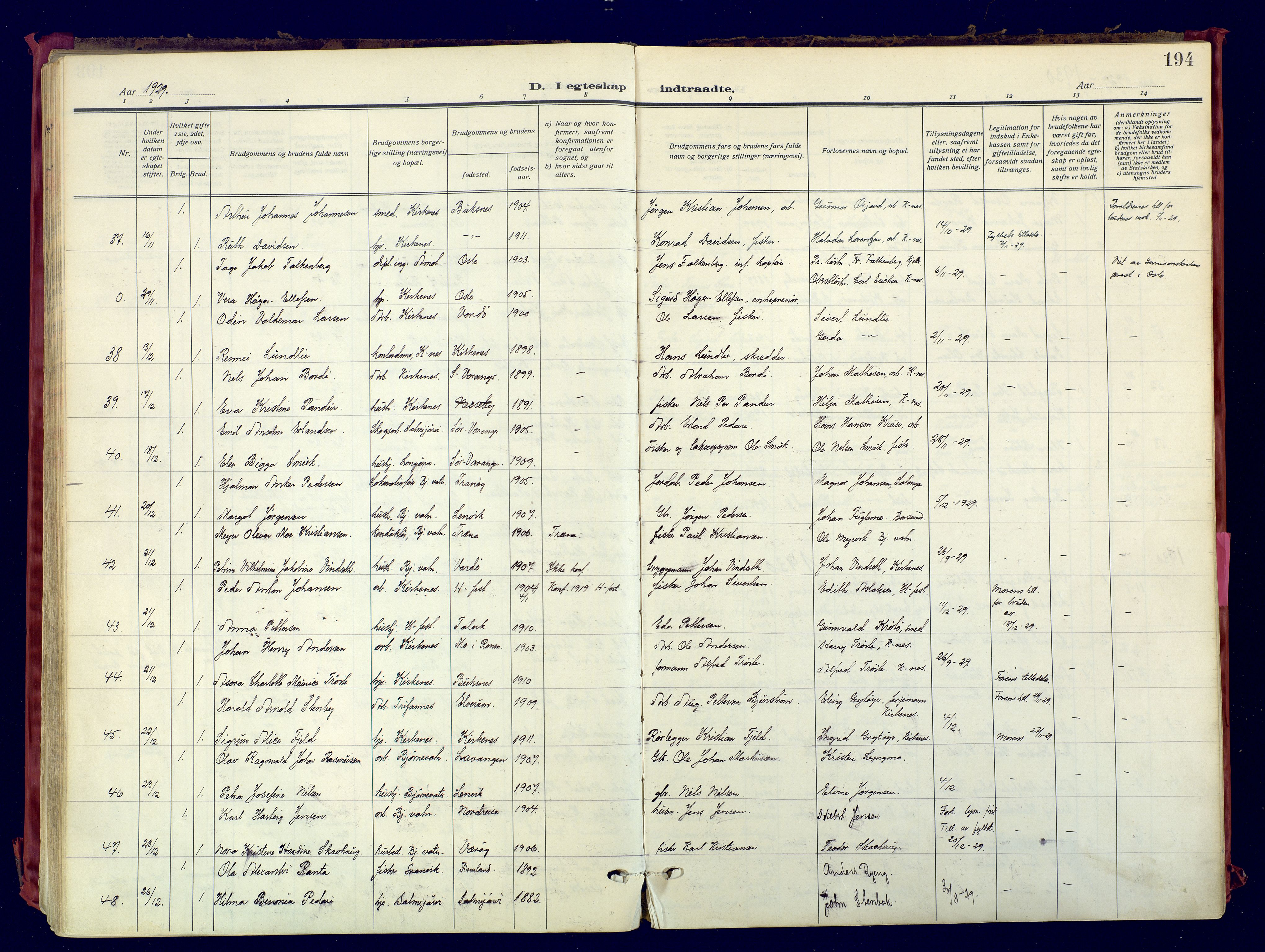 Sør-Varanger sokneprestkontor, AV/SATØ-S-1331/H/Ha/L0007kirke: Parish register (official) no. 7, 1927-1937, p. 194