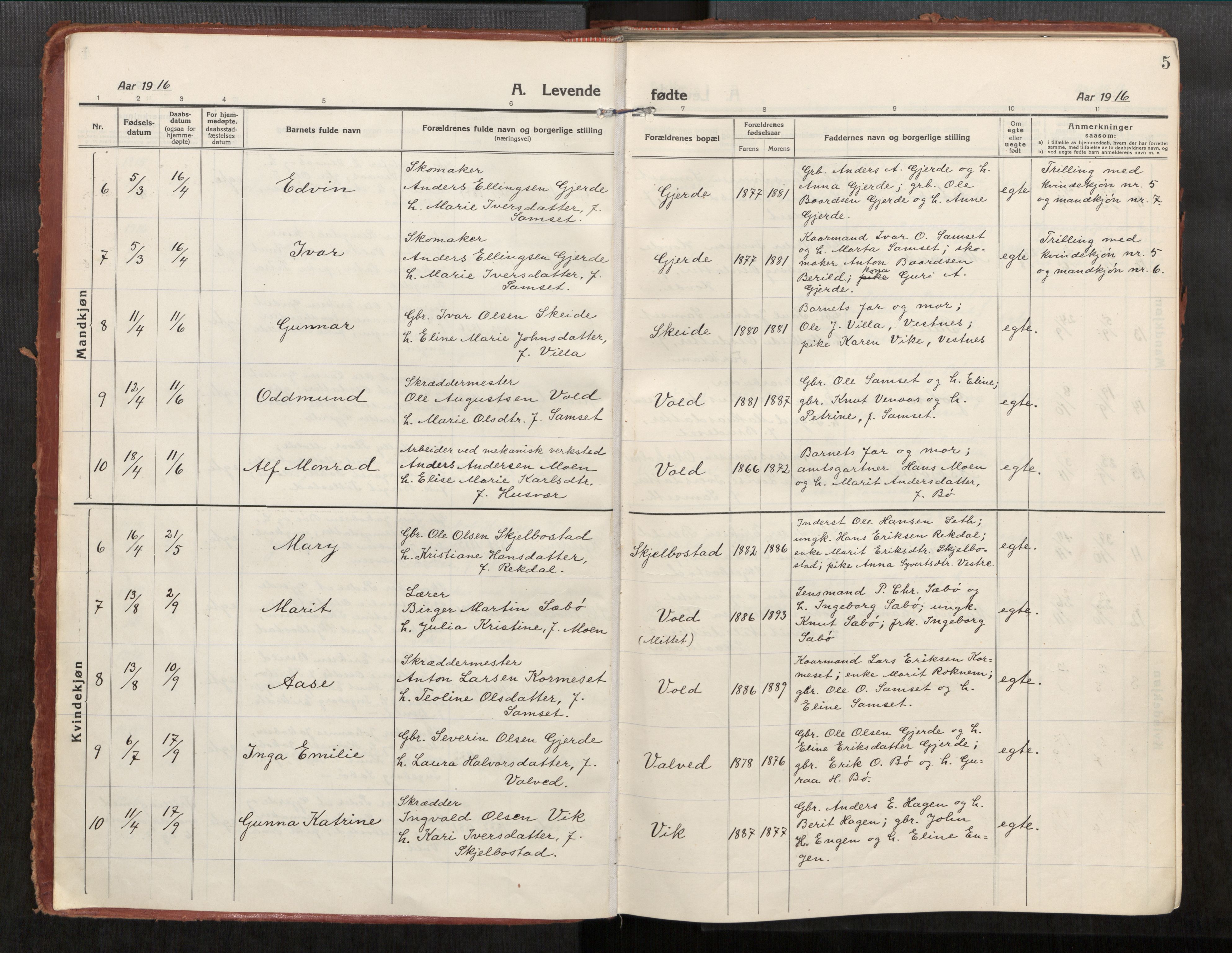 Eid sokneprestkontor, AV/SAT-A-1254: Parish register (official) no. 543A04, 1916-1956, p. 5