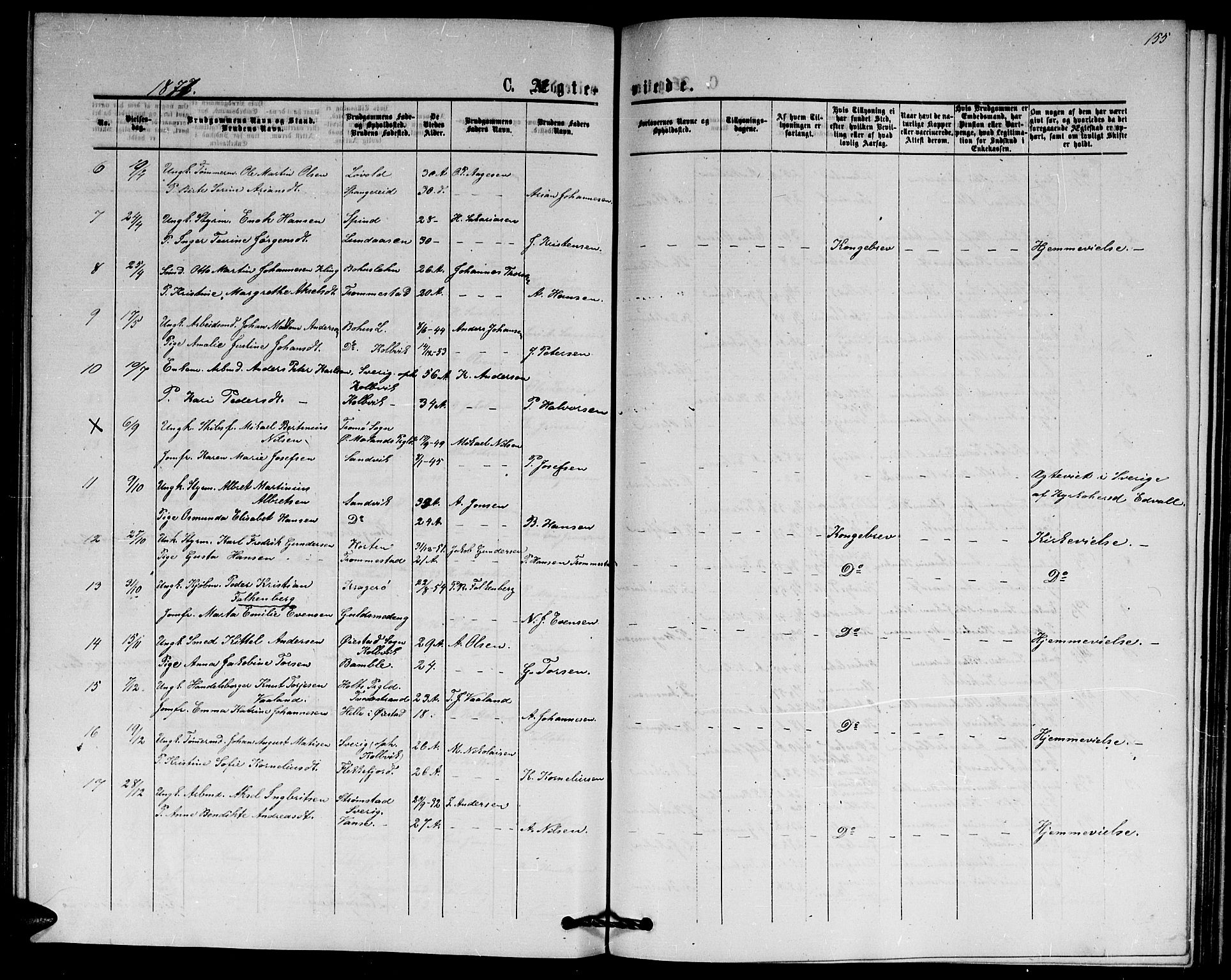 Hisøy sokneprestkontor, SAK/1111-0020/F/Fb/L0002: Parish register (copy) no. B 2, 1873-1885, p. 155