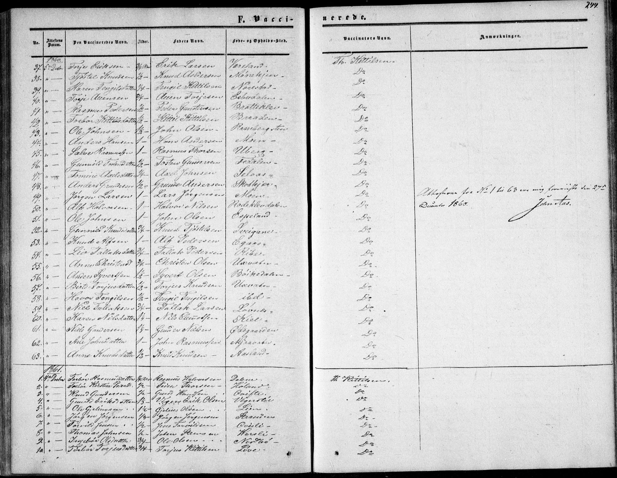 Gjerstad sokneprestkontor, AV/SAK-1111-0014/F/Fa/Fab/L0003: Parish register (official) no. A 3, 1853-1878, p. 244