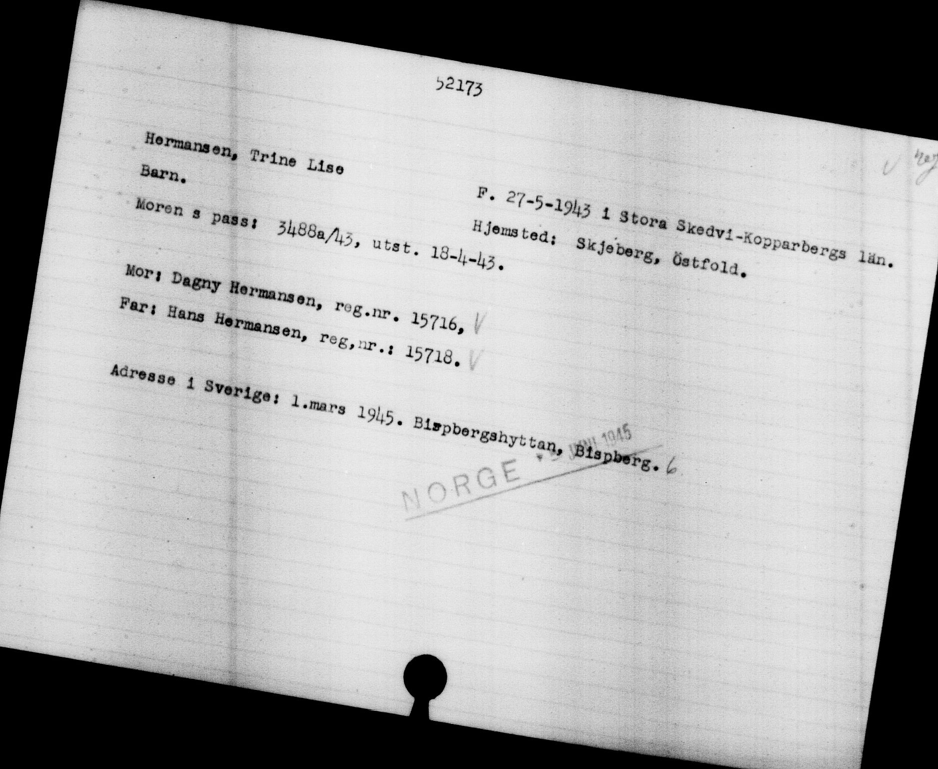 Utenriksstasjonene, Legasjonen i Stockholm, Flyktningkontoret, AV/RA-S-6753/V/Va/L0019: Kjesäterkartoteket, flyktninger med registreringsnr. 49600-55060, 1940-1945, p. 1643