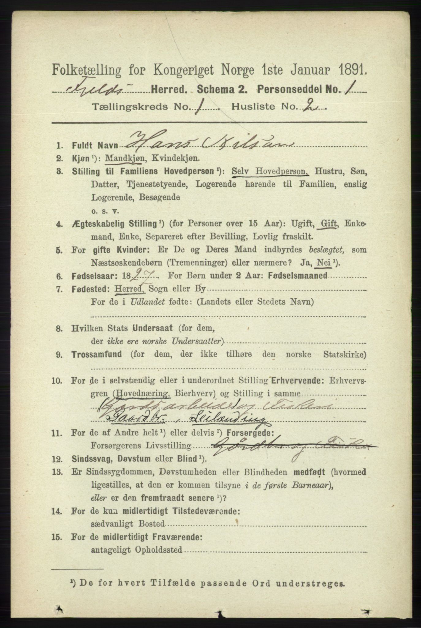 RA, 1891 census for 1246 Fjell, 1891, p. 117