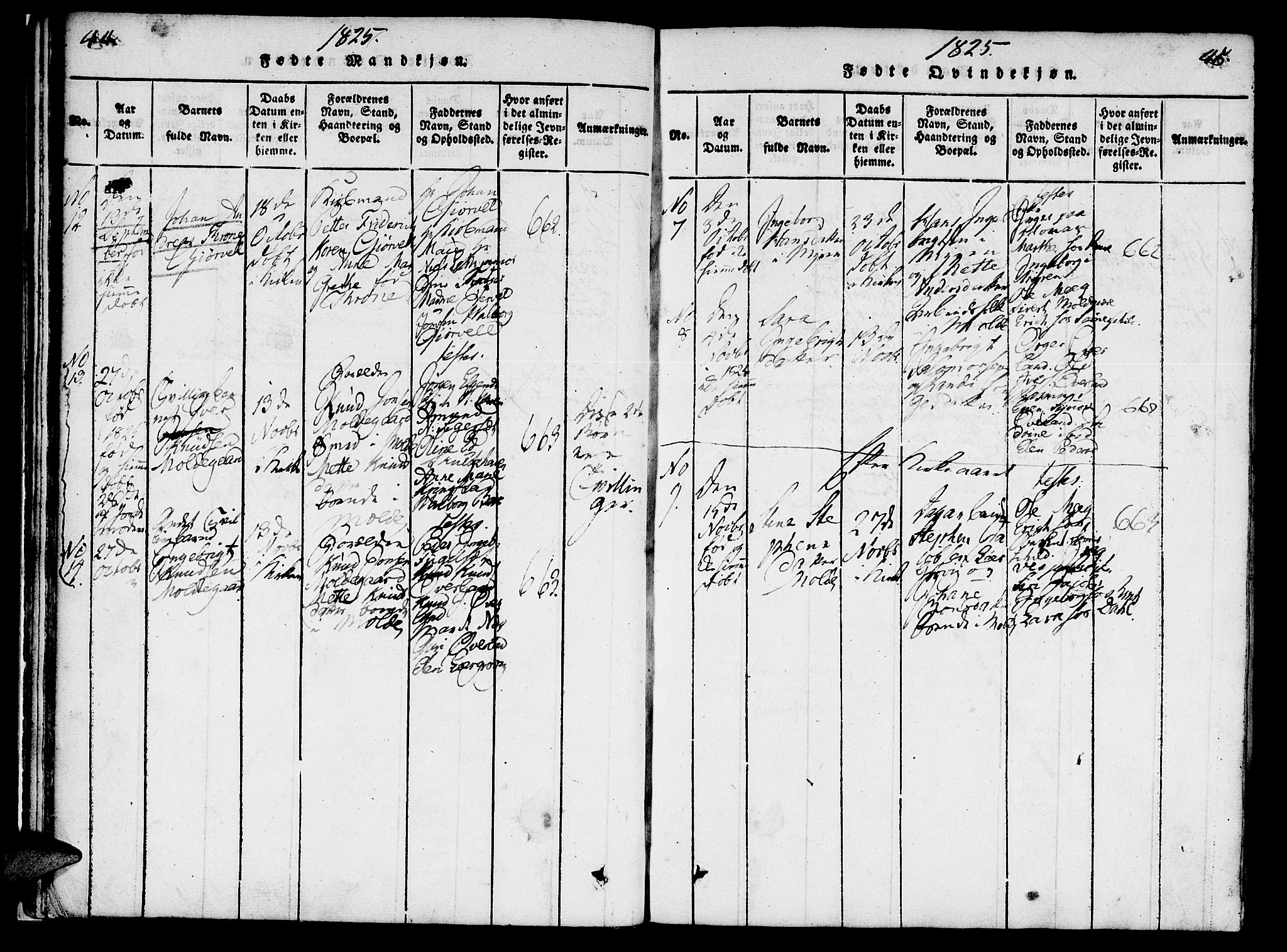 Ministerialprotokoller, klokkerbøker og fødselsregistre - Møre og Romsdal, SAT/A-1454/558/L0688: Parish register (official) no. 558A02, 1818-1843, p. 44-45