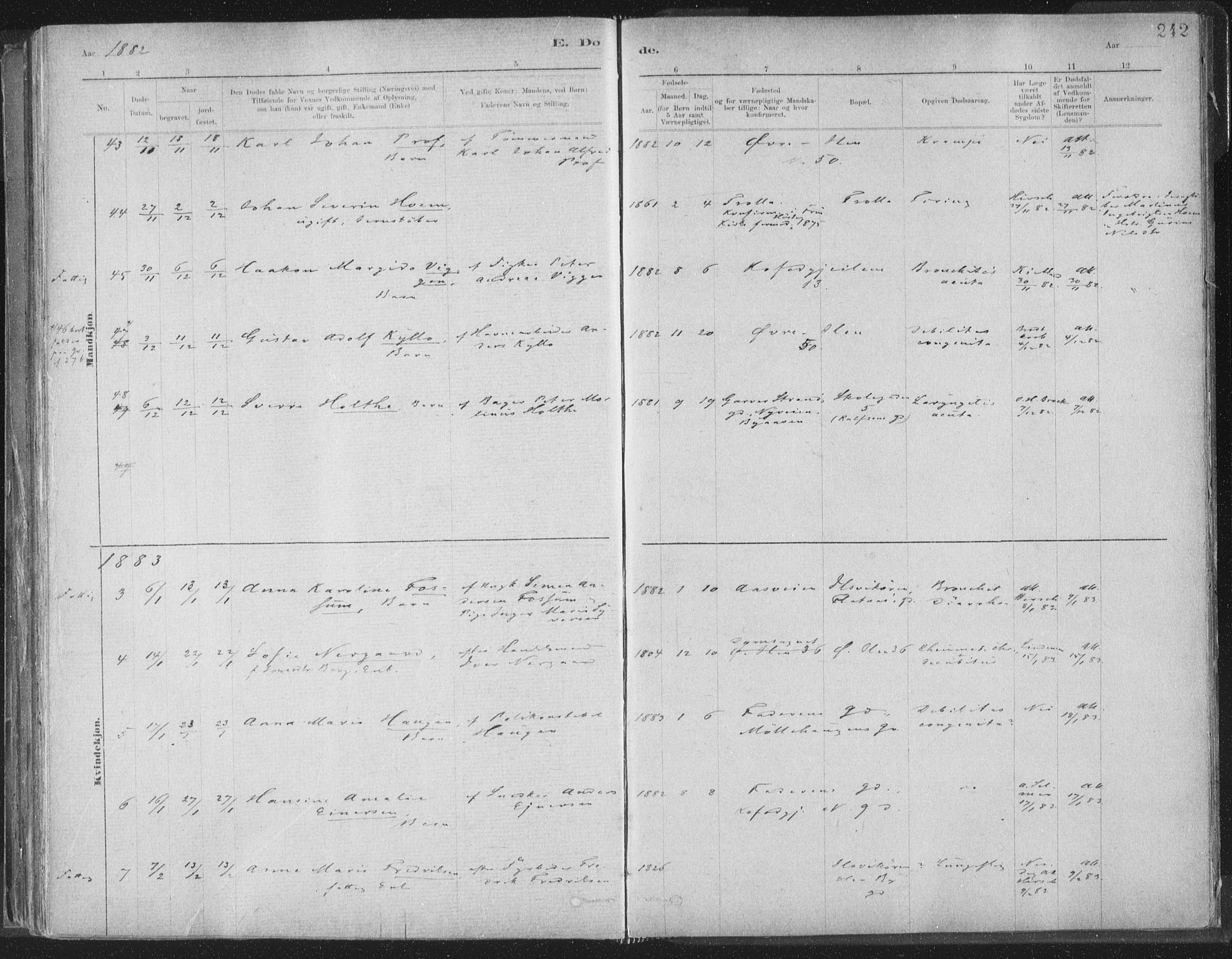 Ministerialprotokoller, klokkerbøker og fødselsregistre - Sør-Trøndelag, SAT/A-1456/603/L0162: Parish register (official) no. 603A01, 1879-1895, p. 242