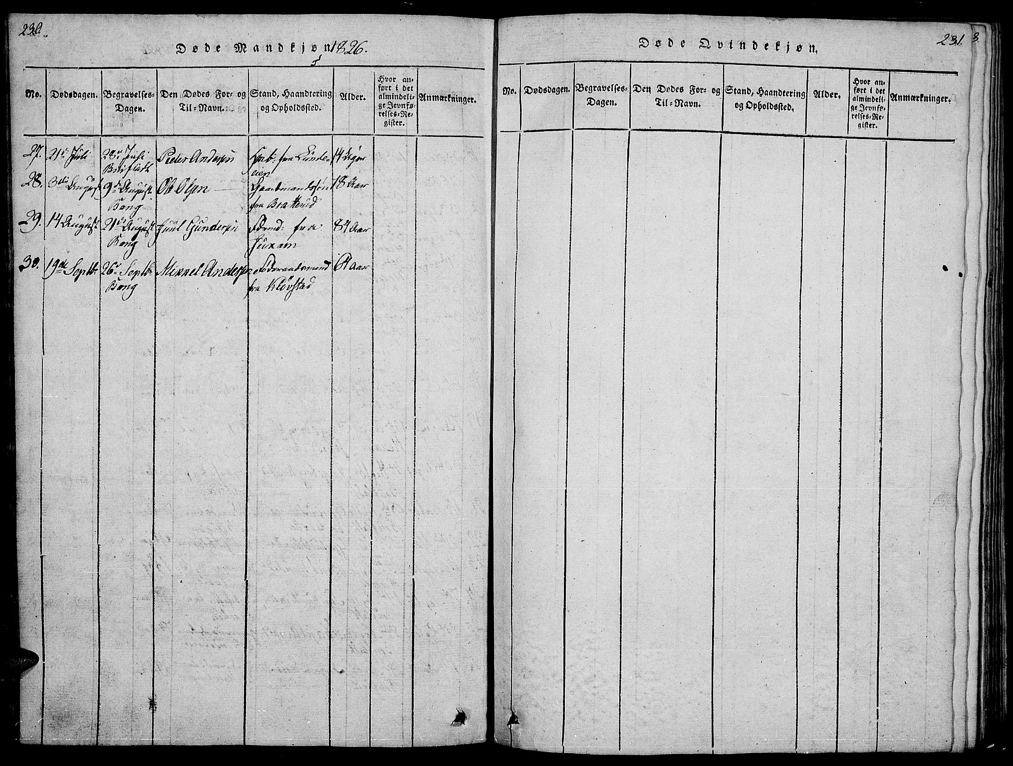 Sør-Aurdal prestekontor, SAH/PREST-128/H/Ha/Hab/L0001: Parish register (copy) no. 1, 1815-1826, p. 230-231