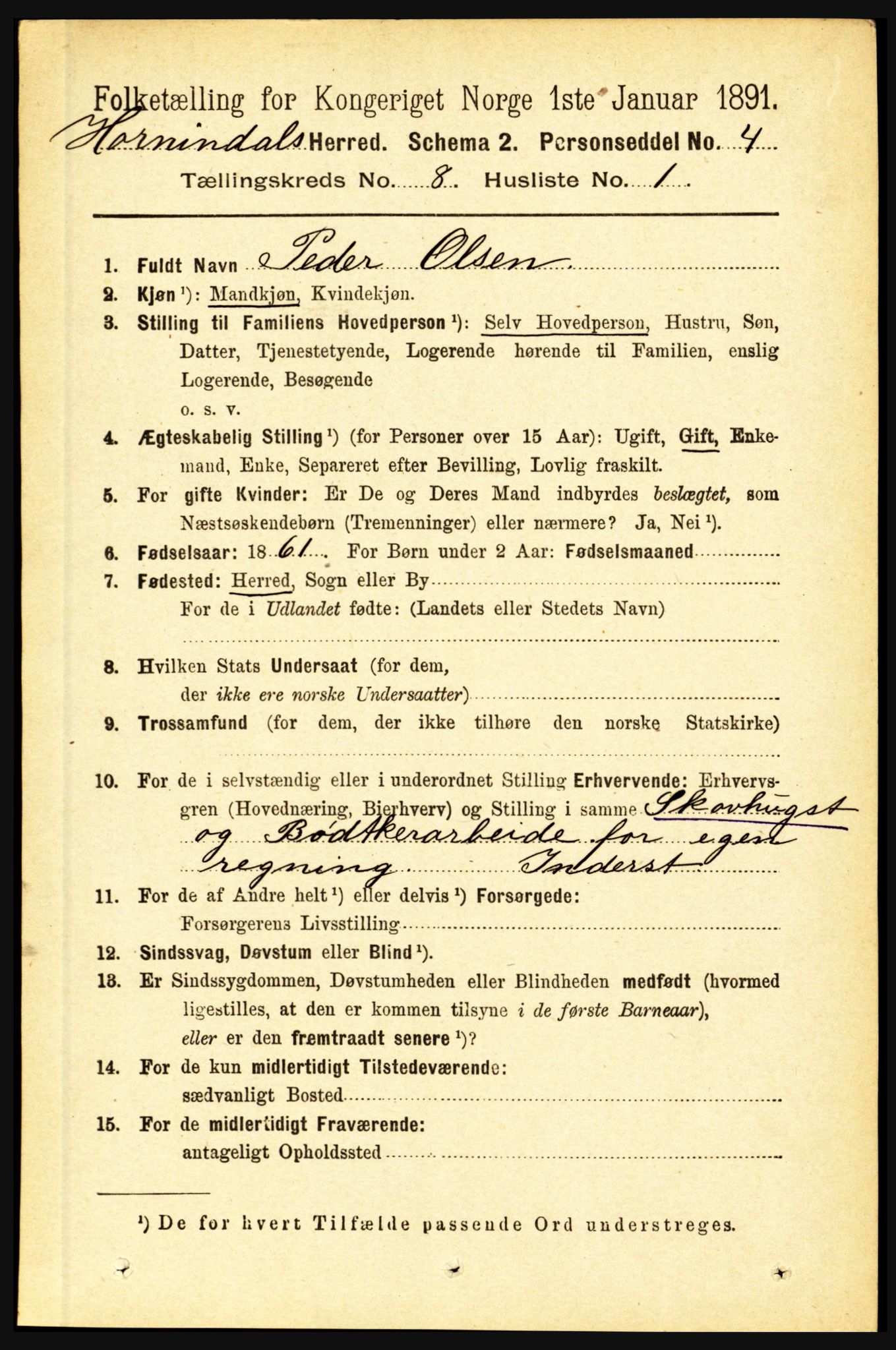 RA, 1891 census for 1444 Hornindal, 1891, p. 1899