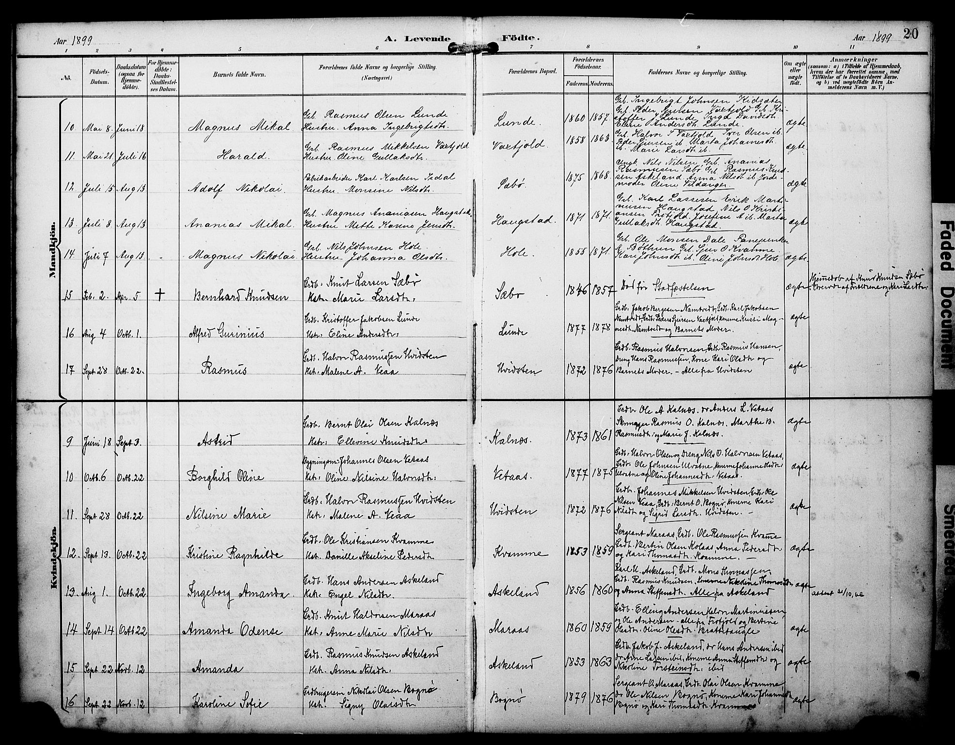 Manger sokneprestembete, AV/SAB-A-76801/H/Haa: Parish register (official) no. D 2, 1894-1908, p. 20