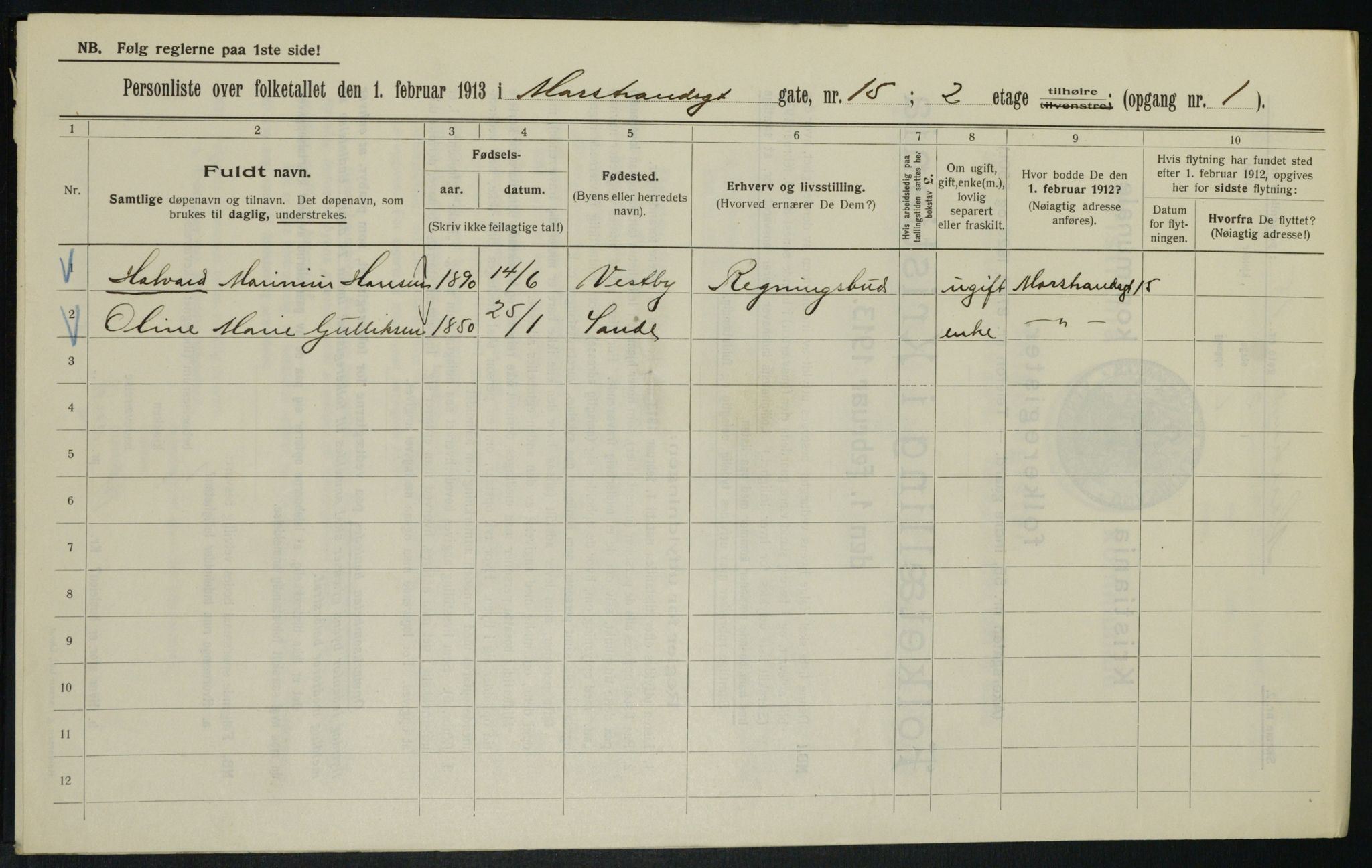 OBA, Municipal Census 1913 for Kristiania, 1913, p. 64581