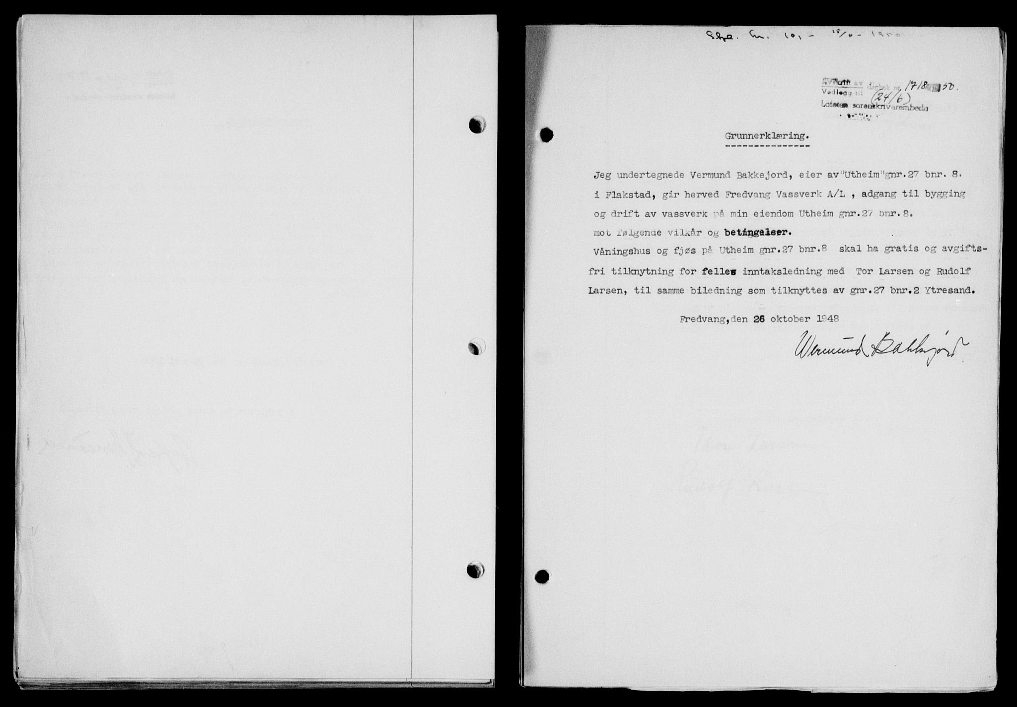 Lofoten sorenskriveri, SAT/A-0017/1/2/2C/L0023a: Mortgage book no. 23a, 1950-1950, Diary no: : 1718/1950