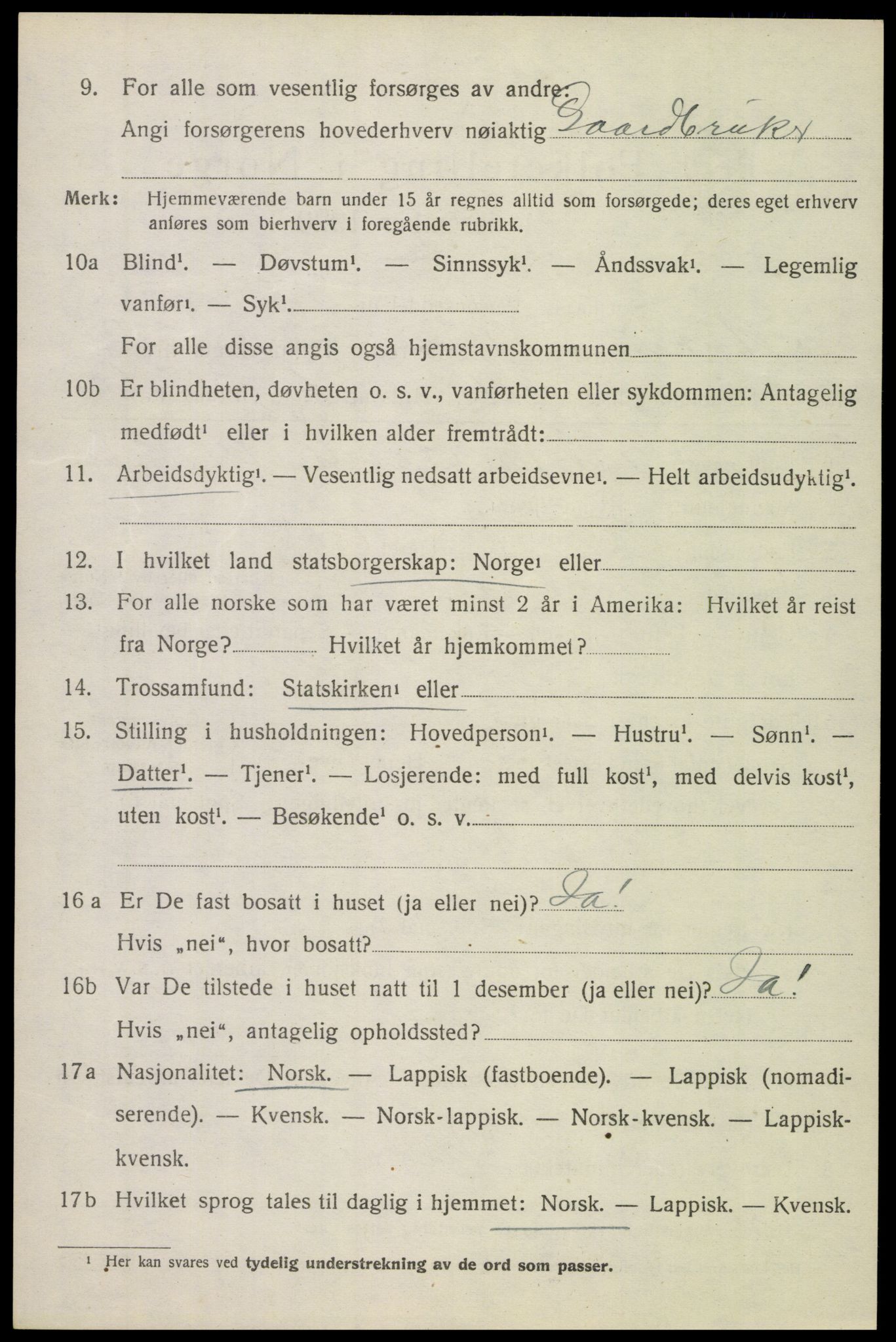 SAT, 1920 census for Ankenes, 1920, p. 1698