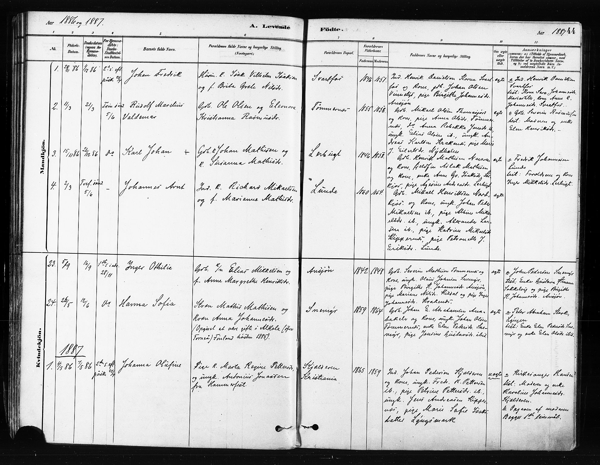 Skjervøy sokneprestkontor, SATØ/S-1300/H/Ha/Haa/L0014kirke: Parish register (official) no. 14, 1878-1894, p. 44
