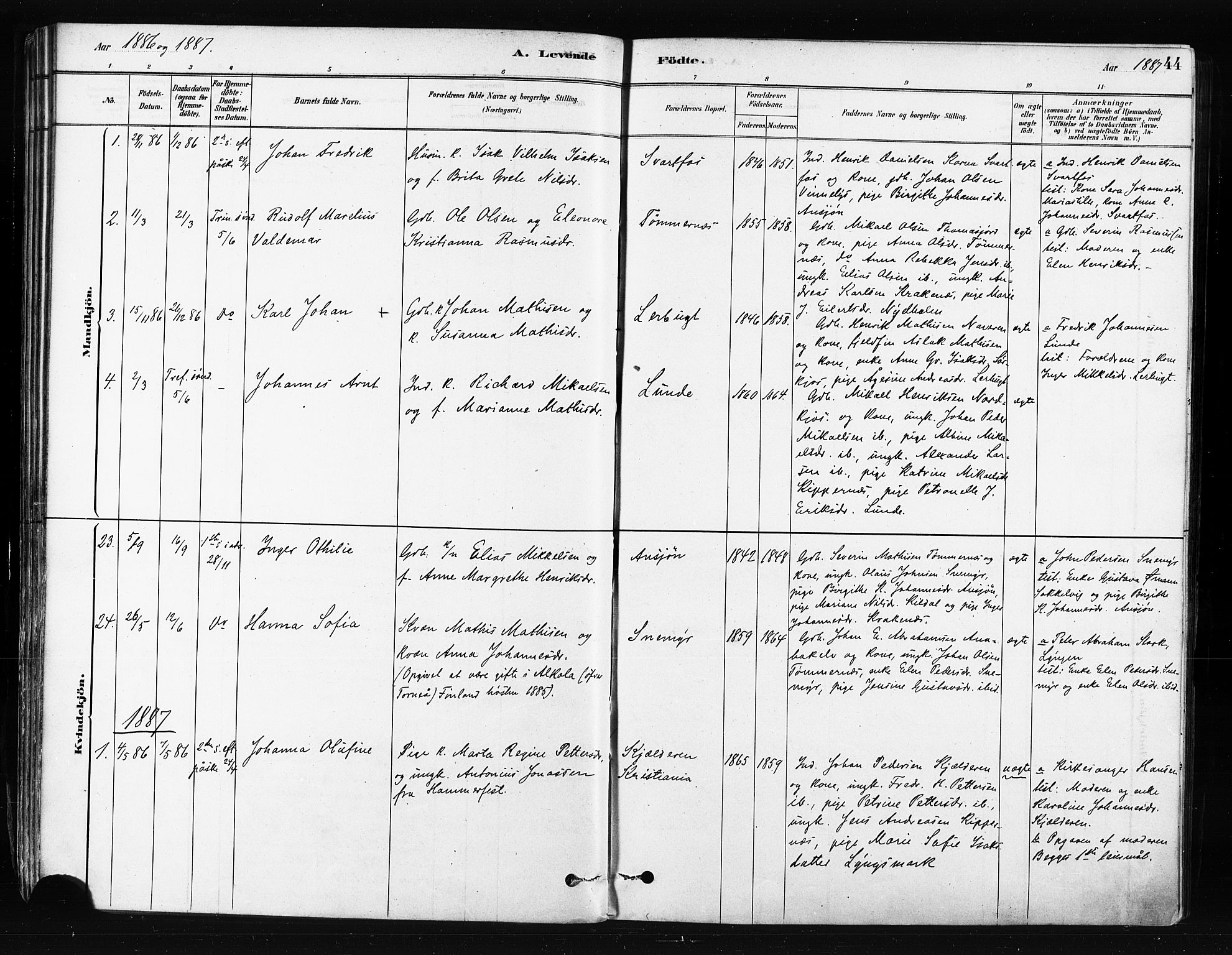 Skjervøy sokneprestkontor, AV/SATØ-S-1300/H/Ha/Haa/L0014kirke: Parish register (official) no. 14, 1878-1894, p. 44