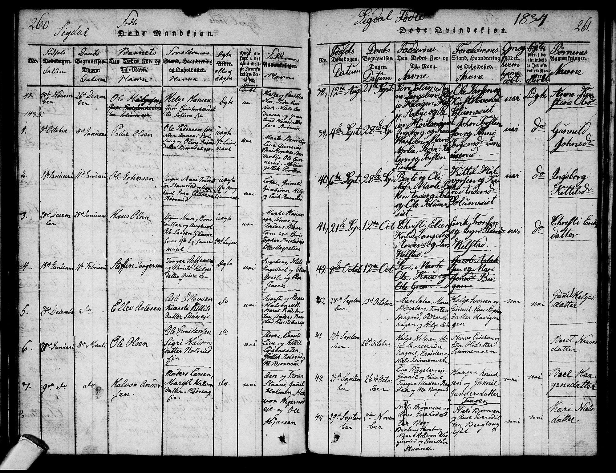 Sigdal kirkebøker, SAKO/A-245/G/Ga/L0001: Parish register (copy) no. I 1 /1, 1816-1835, p. 260-261
