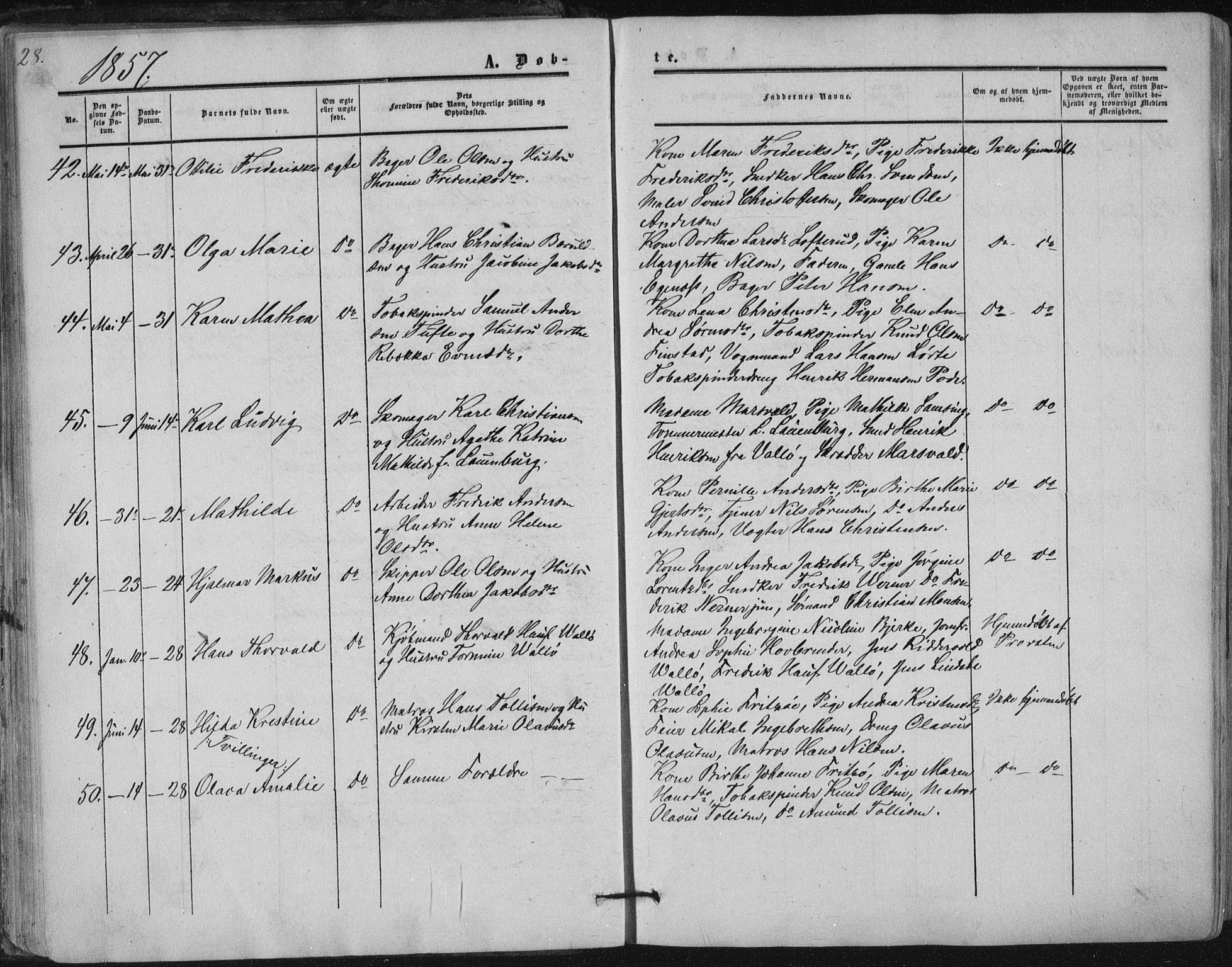 Tønsberg kirkebøker, SAKO/A-330/F/Fa/L0008: Parish register (official) no. I 8, 1855-1864, p. 28