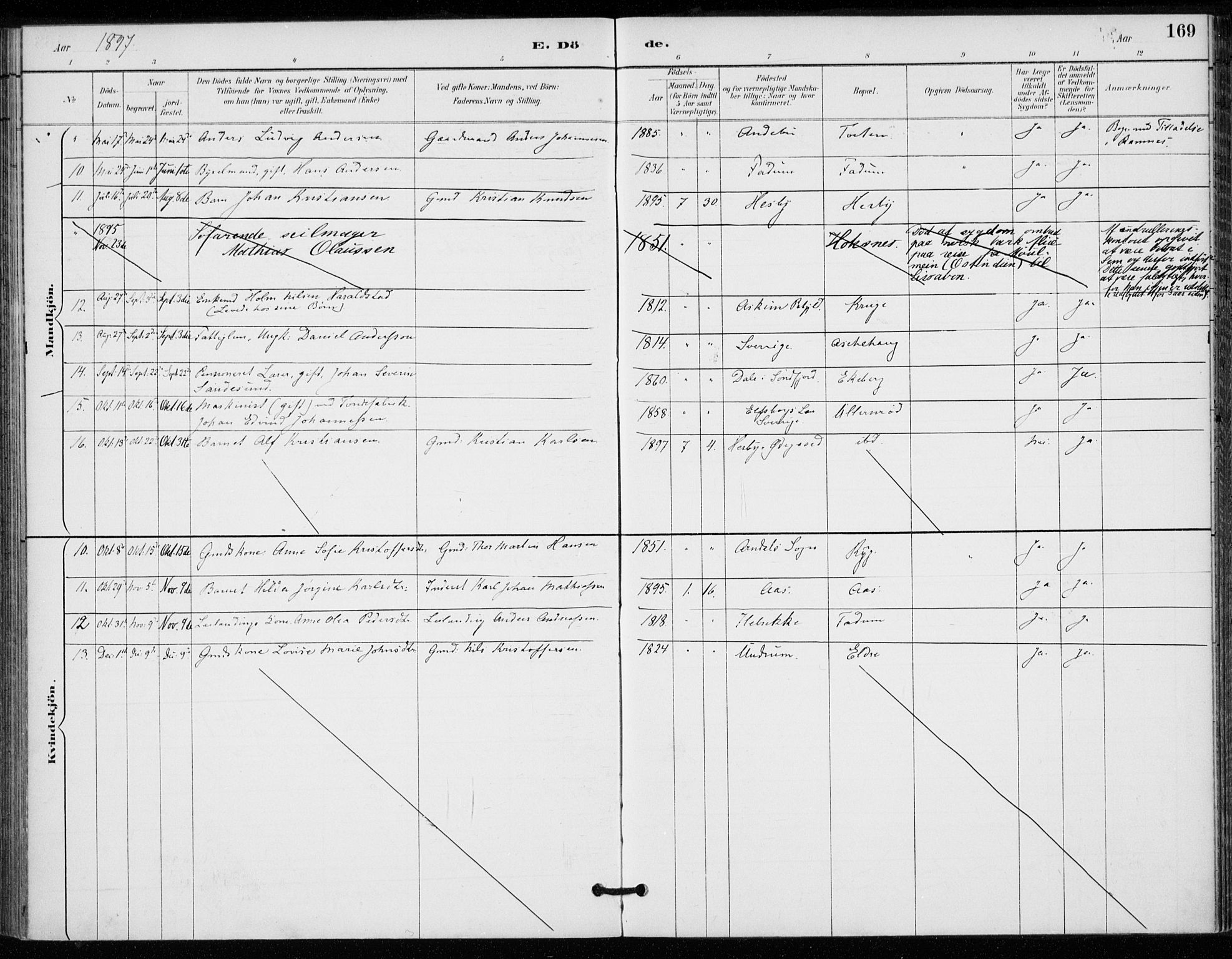 Sem kirkebøker, AV/SAKO-A-5/F/Fa/L0011: Parish register (official) no. I 11, 1888-1904, p. 169