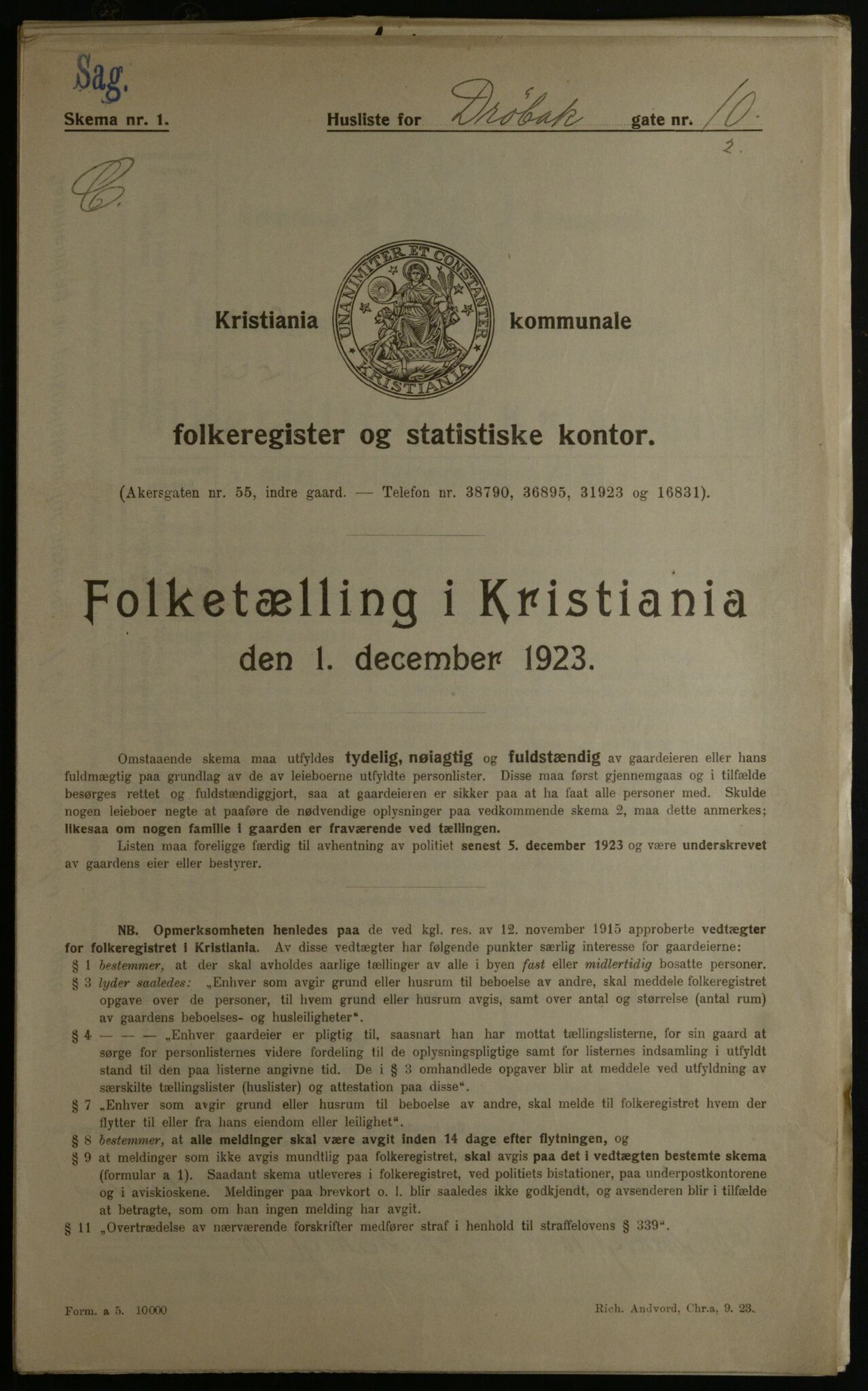 OBA, Municipal Census 1923 for Kristiania, 1923, p. 19338