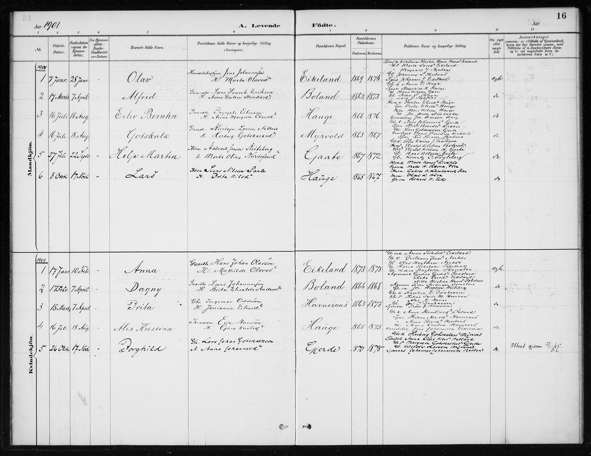 Kvinnherad sokneprestembete, SAB/A-76401/H/Haa: Parish register (official) no. C 1, 1885-1912, p. 16