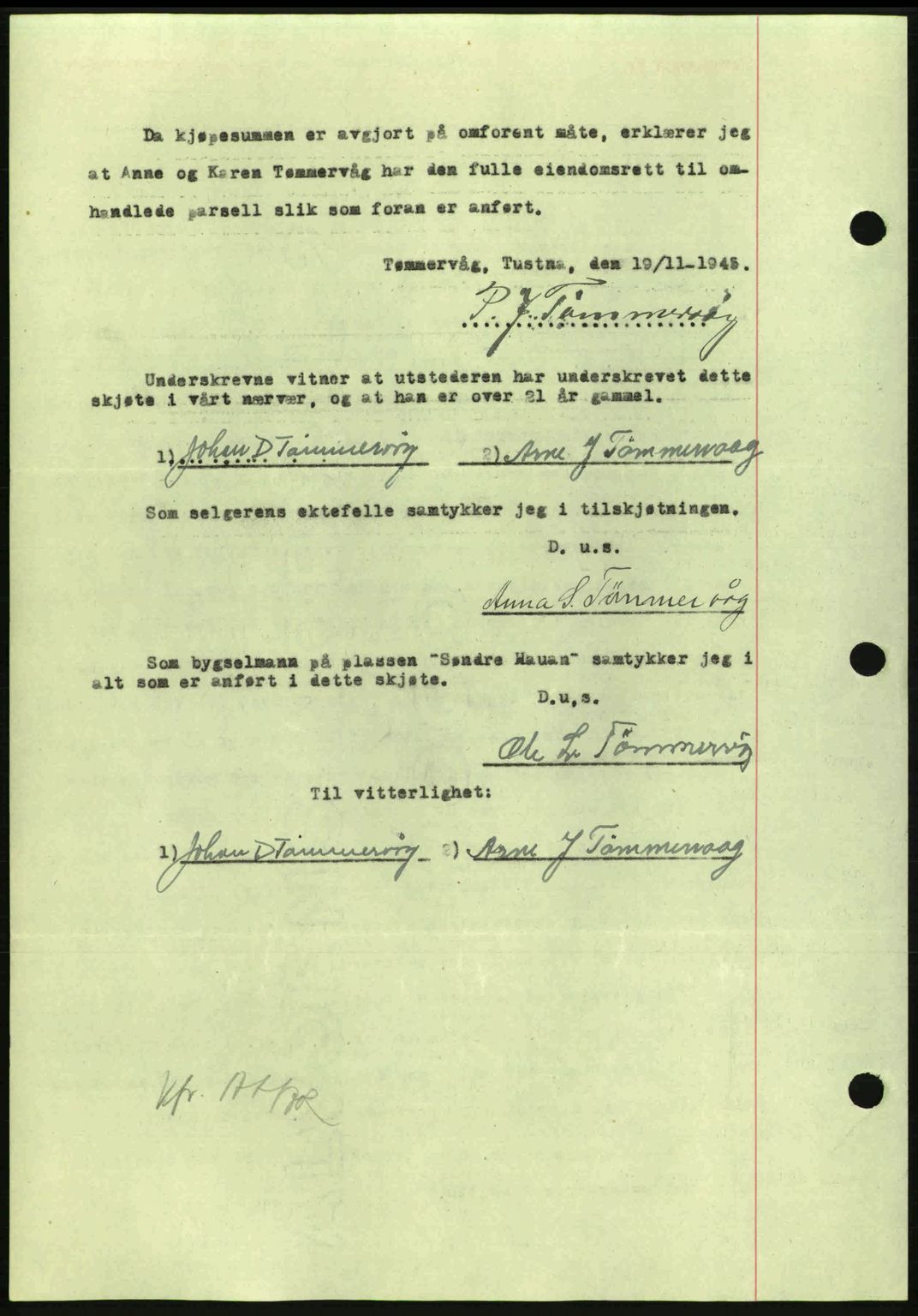 Nordmøre sorenskriveri, AV/SAT-A-4132/1/2/2Ca: Mortgage book no. A100a, 1945-1945, Diary no: : 1580/1945