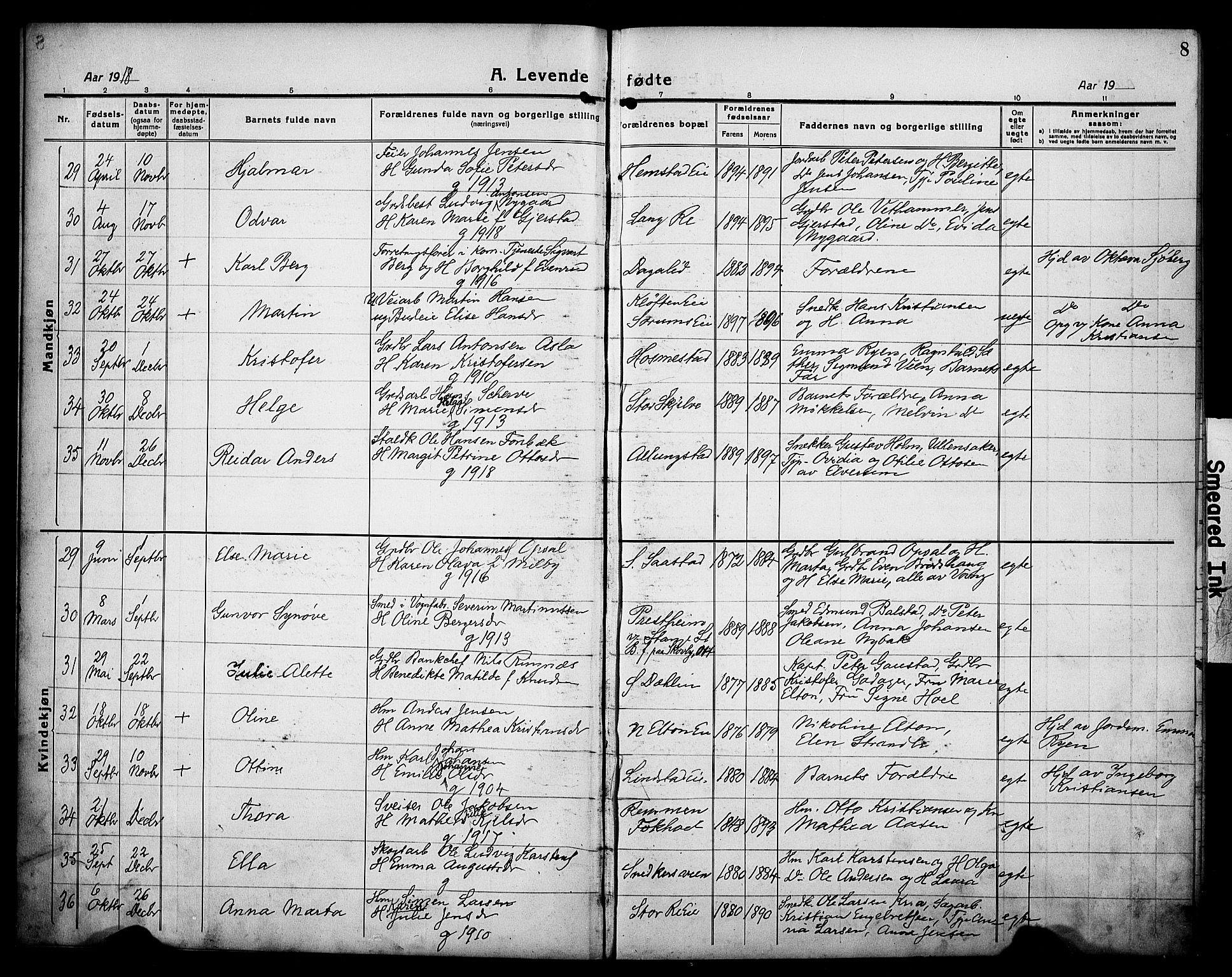 Stange prestekontor, AV/SAH-PREST-002/L/L0016: Parish register (copy) no. 16, 1918-1928, p. 8