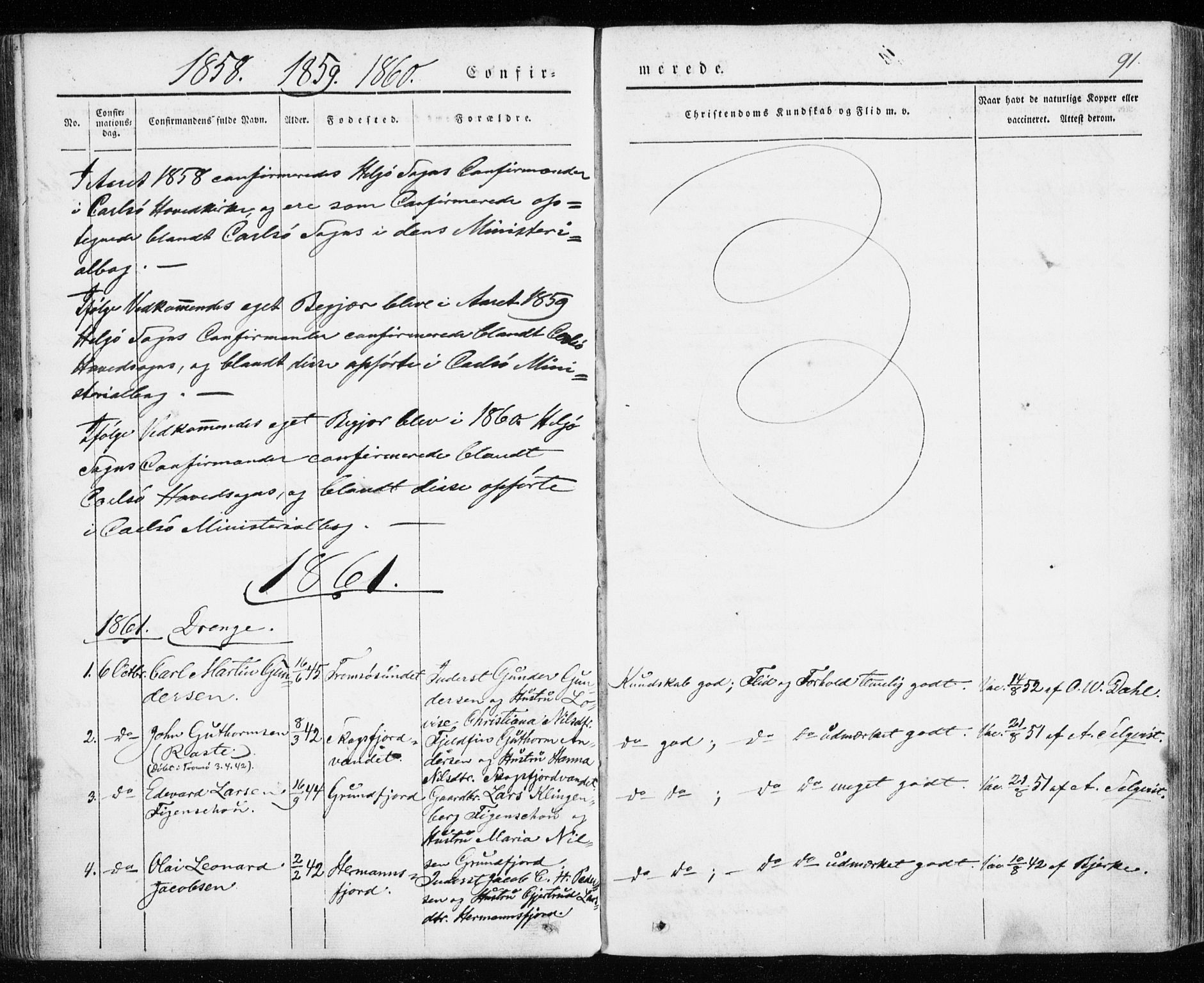 Karlsøy sokneprestembete, SATØ/S-1299/H/Ha/Haa/L0009kirke: Parish register (official) no. 9, 1838-1867, p. 91