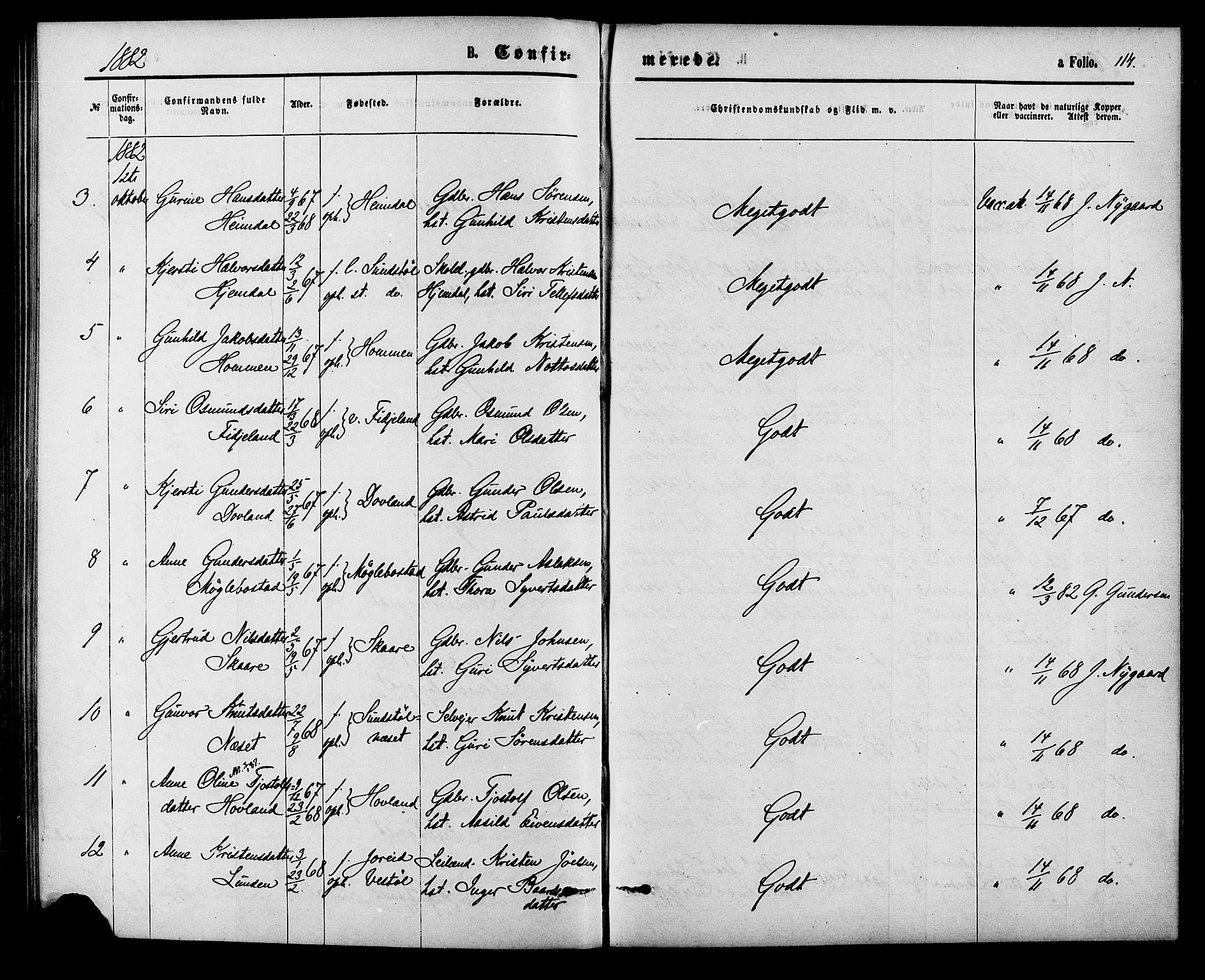 Herefoss sokneprestkontor, SAK/1111-0019/F/Fa/Fab/L0003: Parish register (official) no. A 3, 1875-1886, p. 114