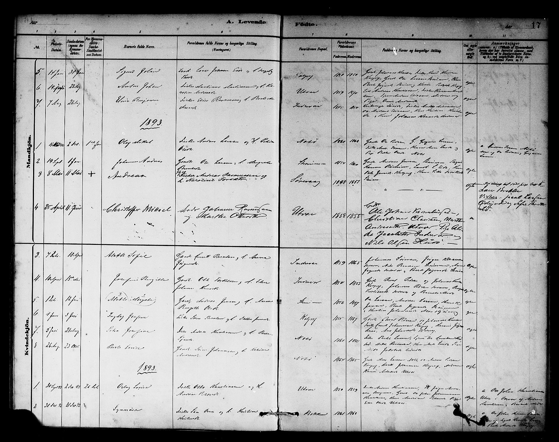 Solund sokneprestembete, AV/SAB-A-81401: Parish register (official) no. C 1, 1881-1896, p. 17