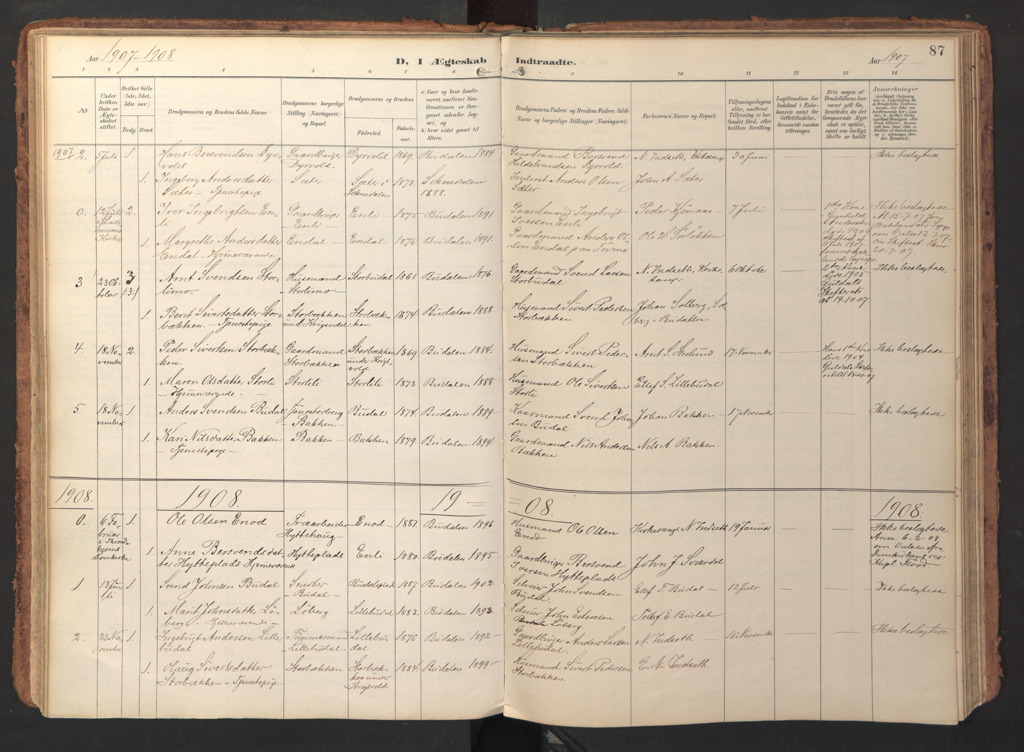 Ministerialprotokoller, klokkerbøker og fødselsregistre - Sør-Trøndelag, AV/SAT-A-1456/690/L1050: Parish register (official) no. 690A01, 1889-1929, p. 87