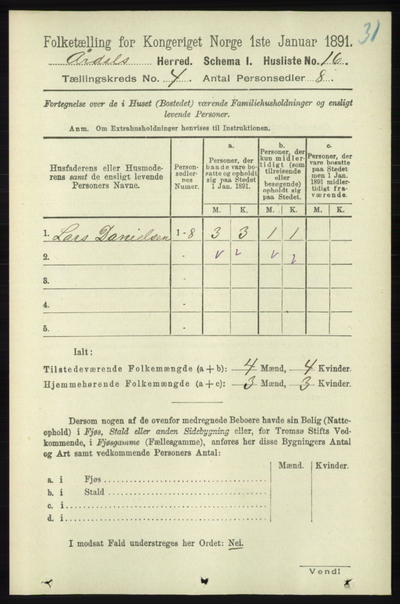 RA, 1891 census for 1131 Årdal, 1891, p. 1086