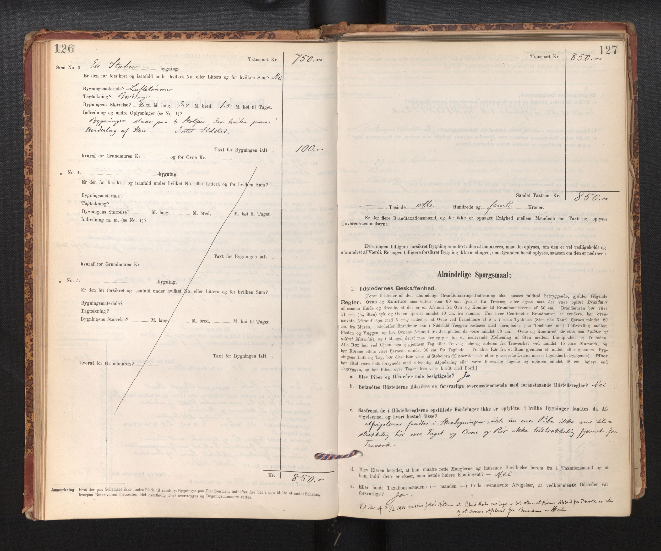 Lensmannen i Leikanger, AV/SAB-A-29201/0012/L0004: Branntakstprotokoll, skjematakst, 1894-1903, p. 126-127