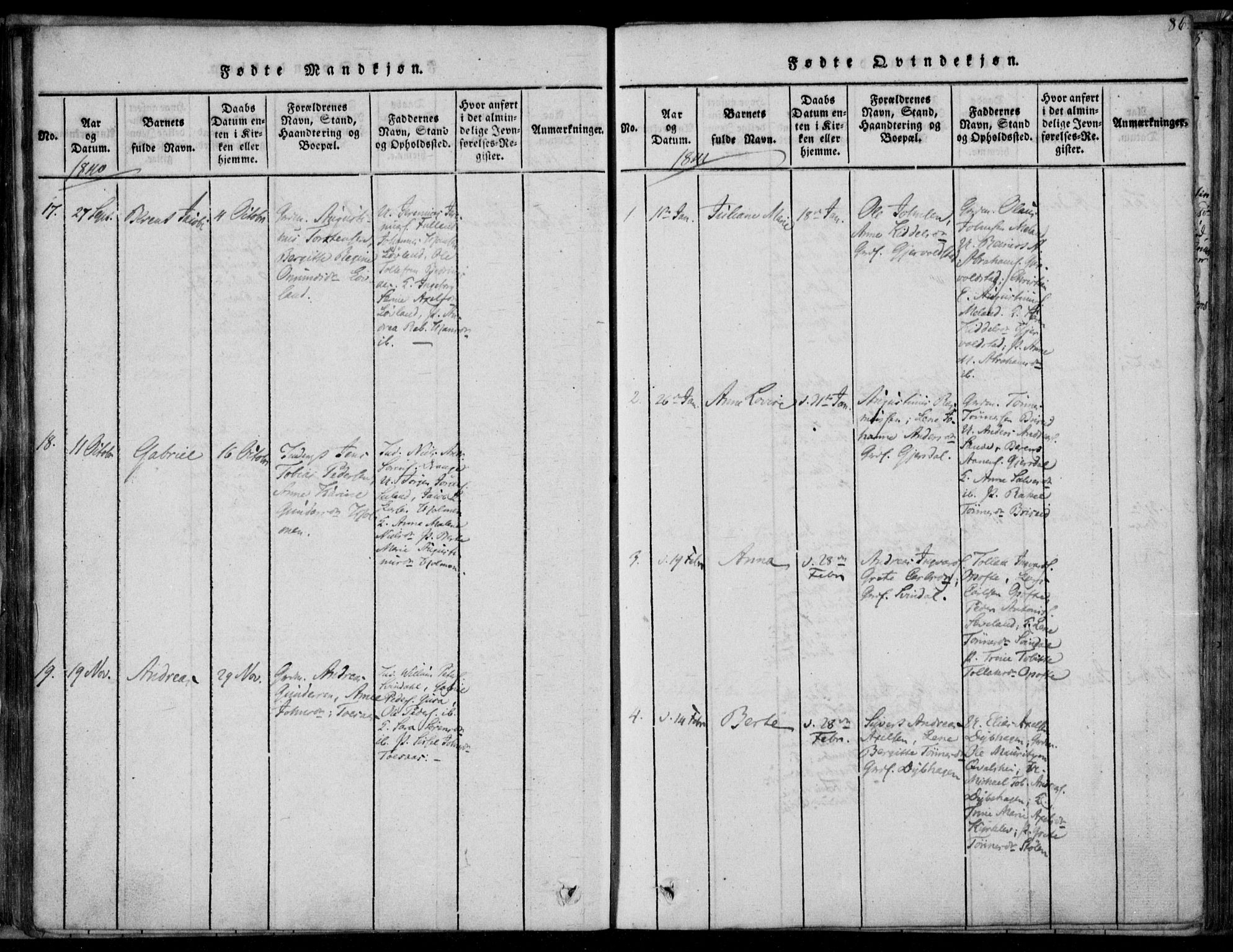 Herad sokneprestkontor, AV/SAK-1111-0018/F/Fa/Faa/L0003: Parish register (official) no. A 3, 1816-1844, p. 86