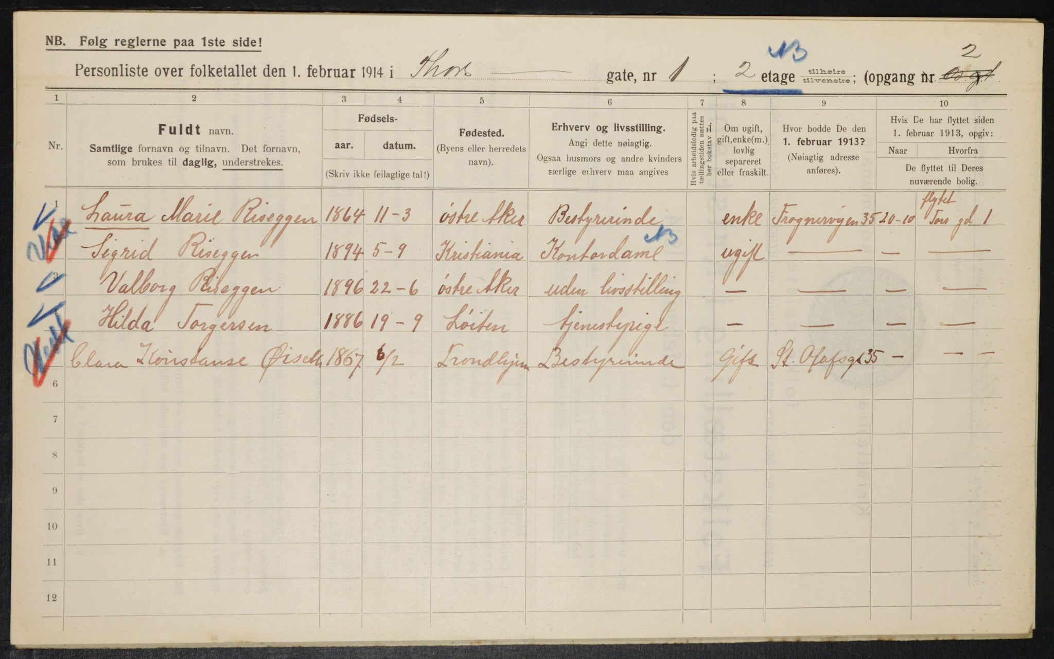 OBA, Municipal Census 1914 for Kristiania, 1914, p. 115144