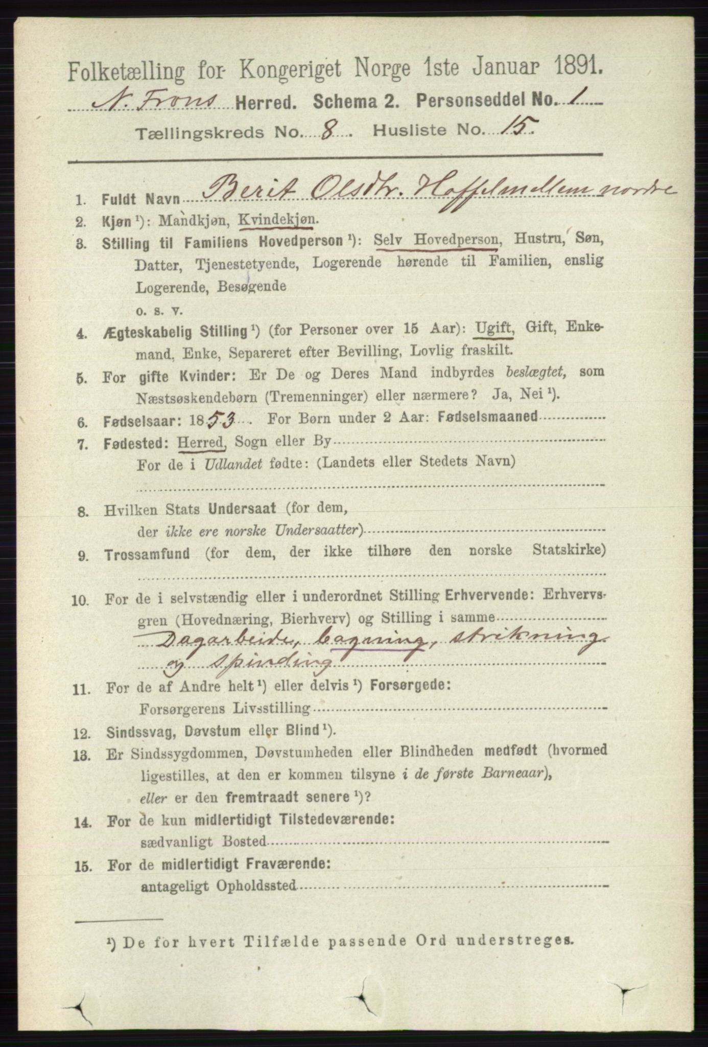 RA, 1891 census for 0518 Nord-Fron, 1891, p. 3501