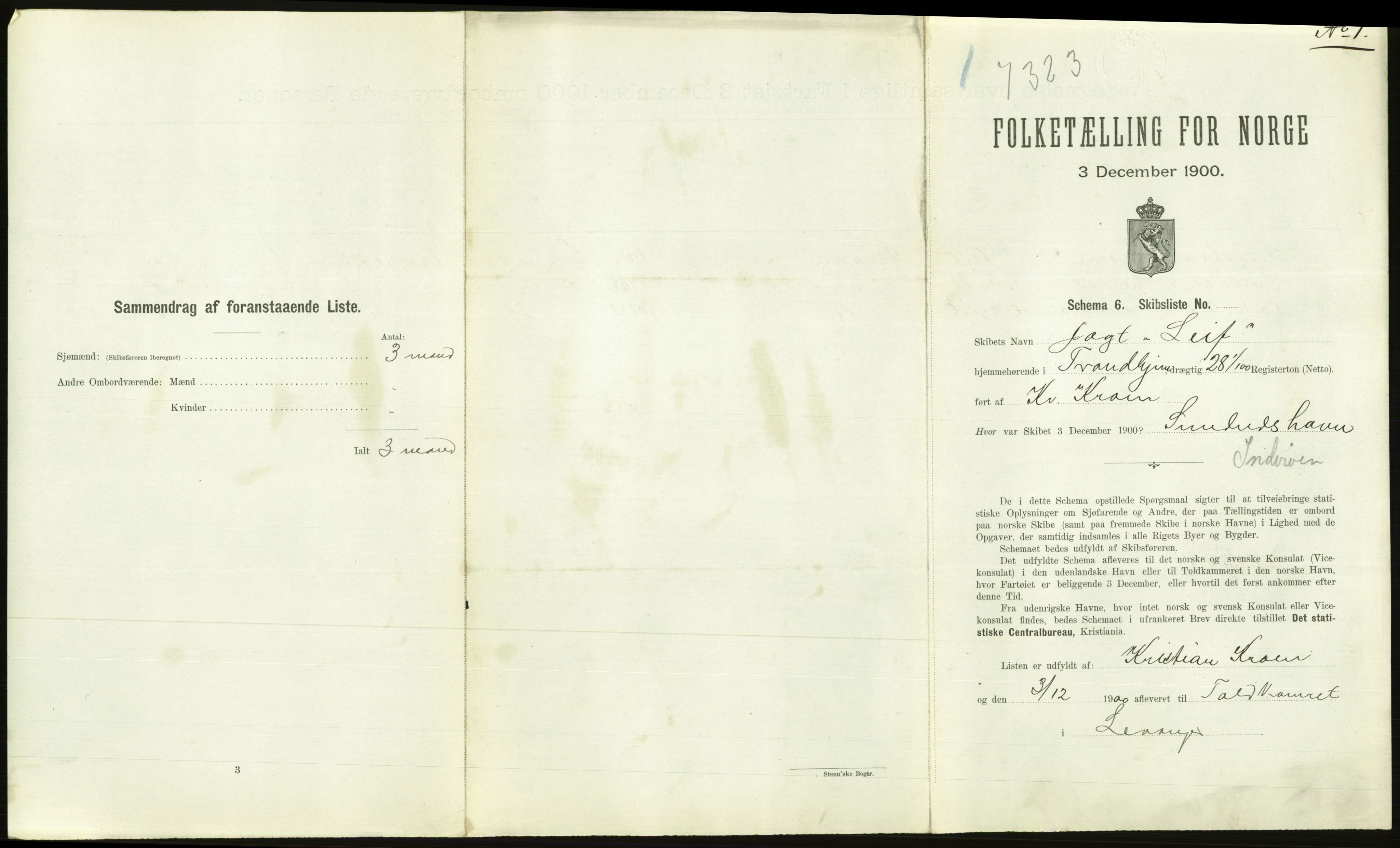 RA, 1900 Census - ship lists from ships in Norwegian harbours, harbours abroad and at sea, 1900, p. 2533