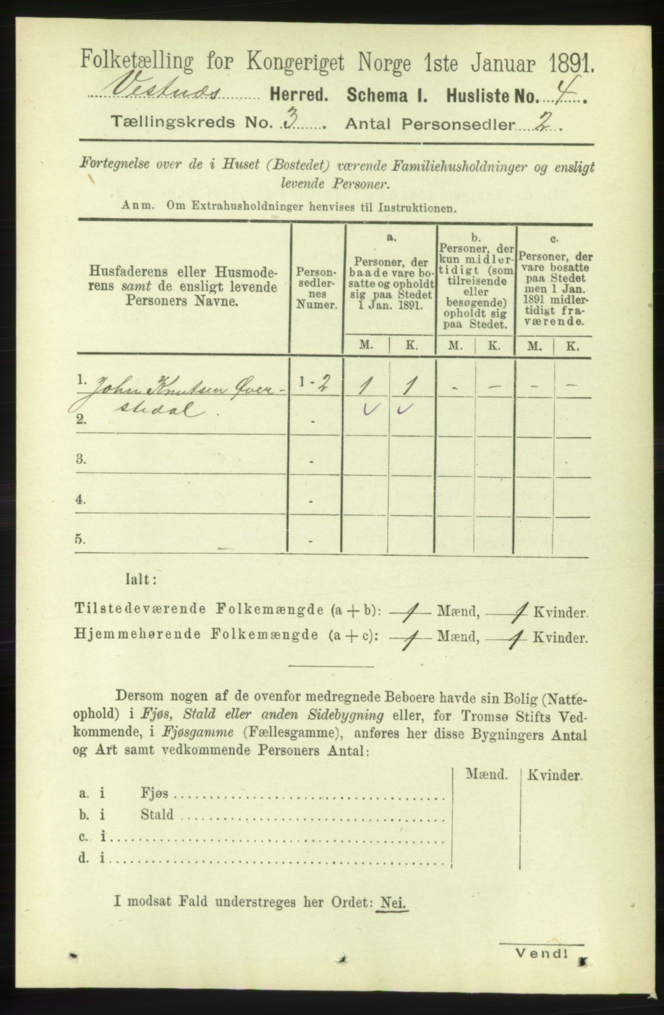 RA, 1891 census for 1535 Vestnes, 1891, p. 811