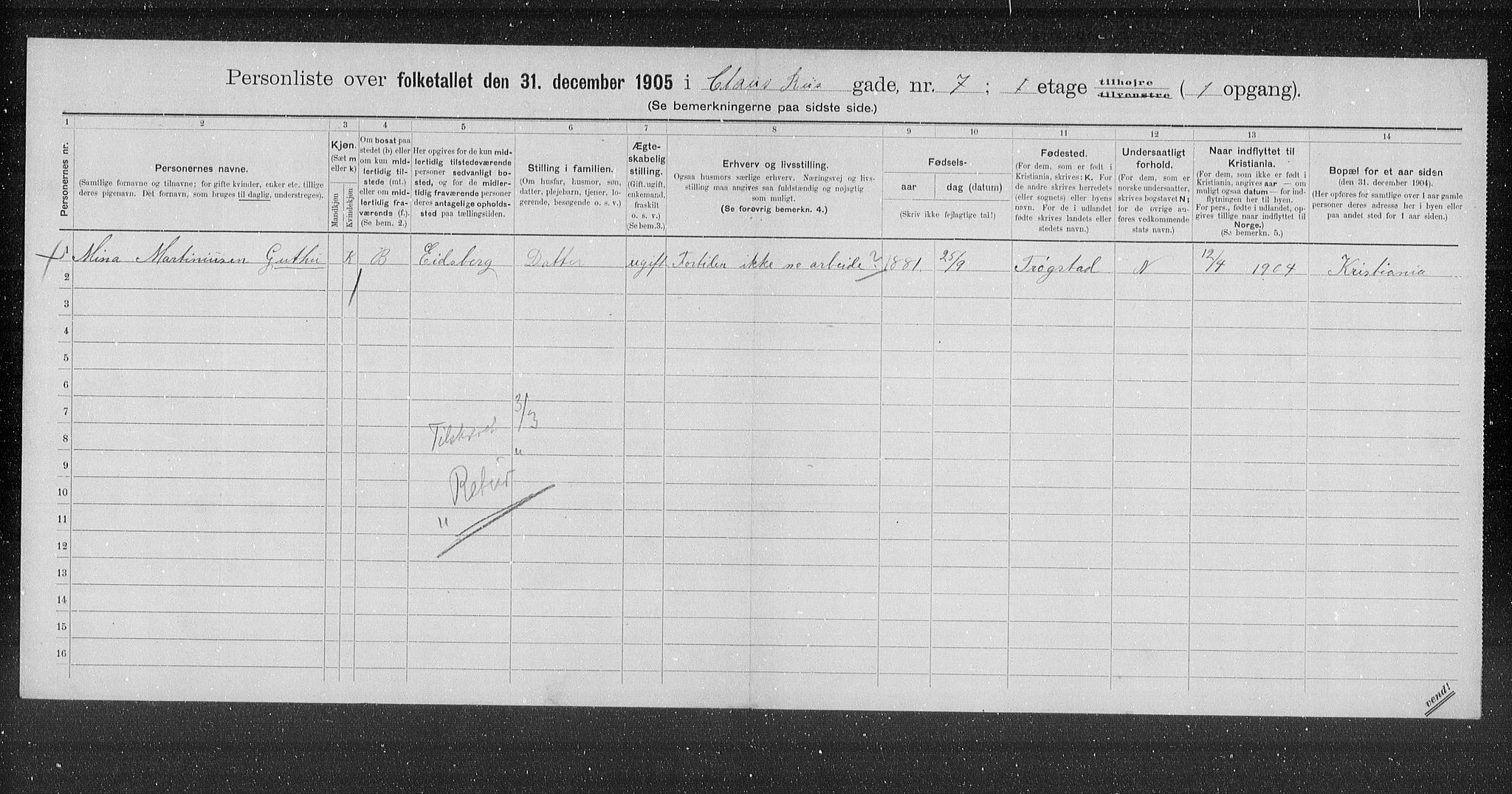 OBA, Municipal Census 1905 for Kristiania, 1905, p. 6692