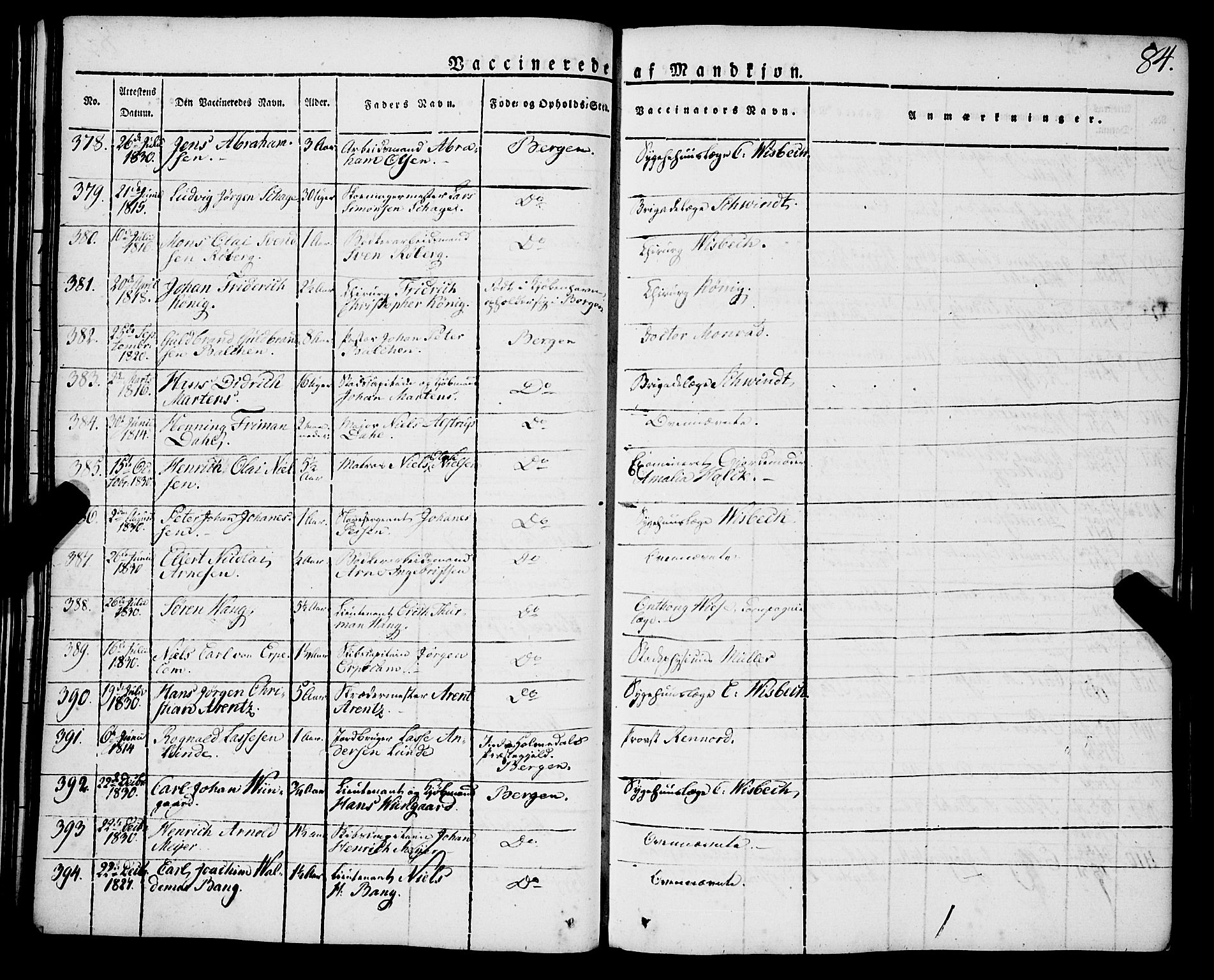 Korskirken sokneprestembete, SAB/A-76101/H/Haa/L0050: Parish register (official) no. F 1, 1821-1869, p. 84