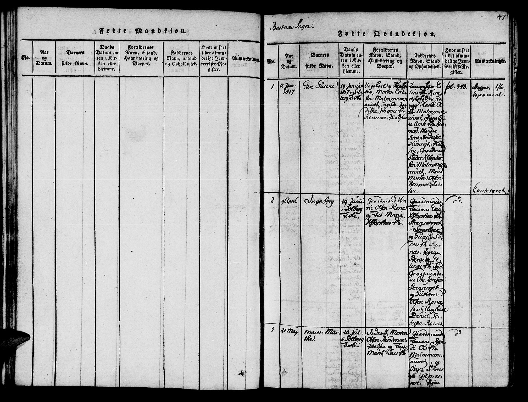 Ministerialprotokoller, klokkerbøker og fødselsregistre - Nord-Trøndelag, SAT/A-1458/741/L0387: Parish register (official) no. 741A03 /2, 1817-1822, p. 47