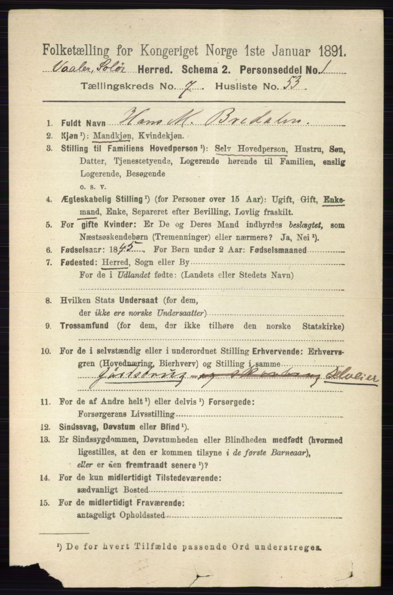 RA, 1891 census for 0426 Våler, 1891, p. 3246