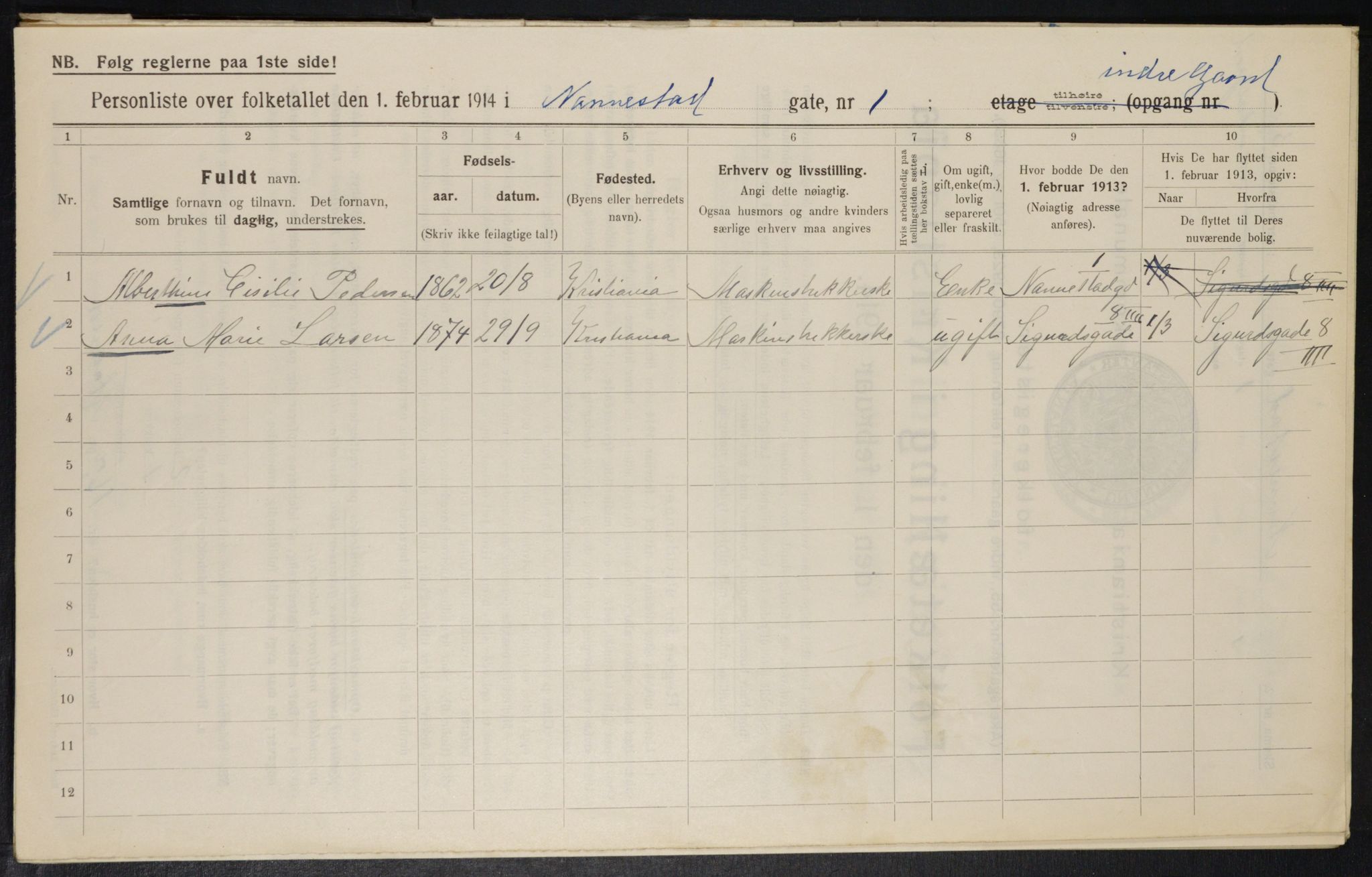 OBA, Municipal Census 1914 for Kristiania, 1914, p. 69030