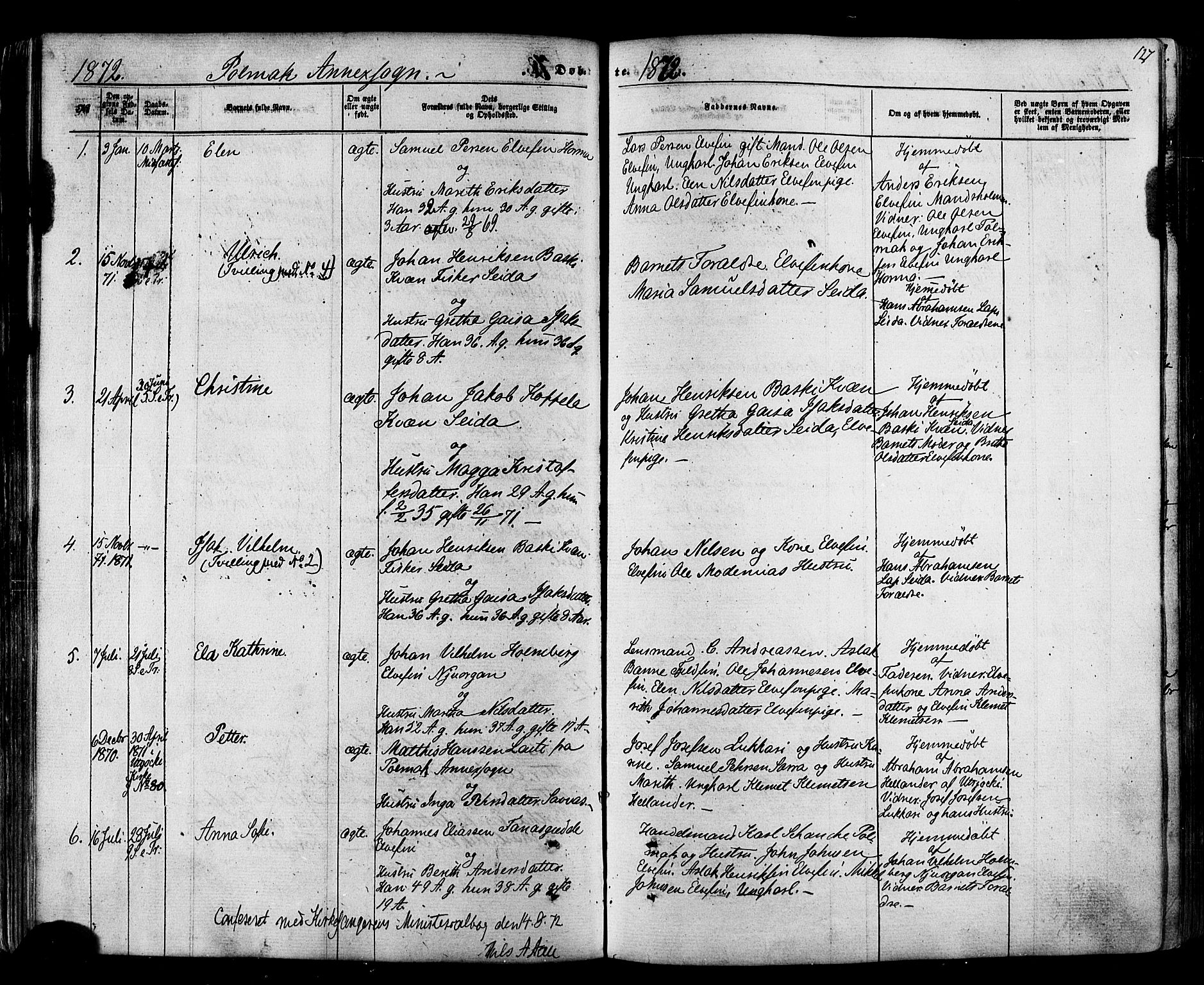 Nesseby sokneprestkontor, AV/SATØ-S-1330/H/Ha/L0003kirke: Parish register (official) no. 3 /2, 1866-1876, p. 127