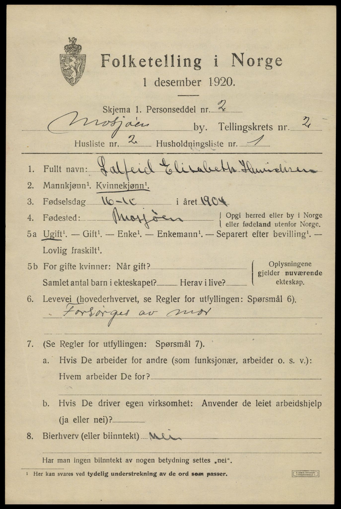 SAT, 1920 census for Mosjøen, 1920, p. 3434