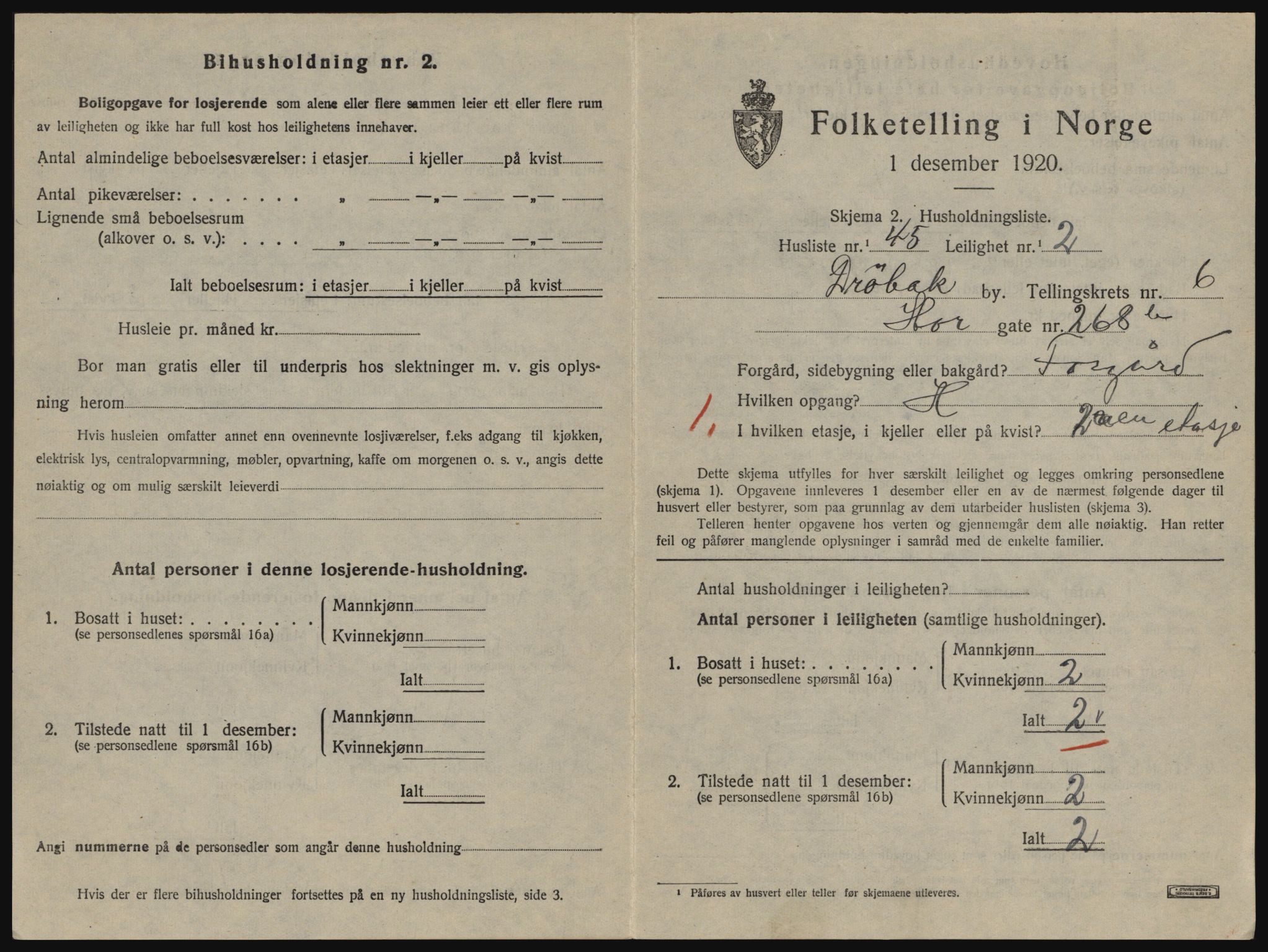 SAO, 1920 census for Drøbak, 1920, p. 1697