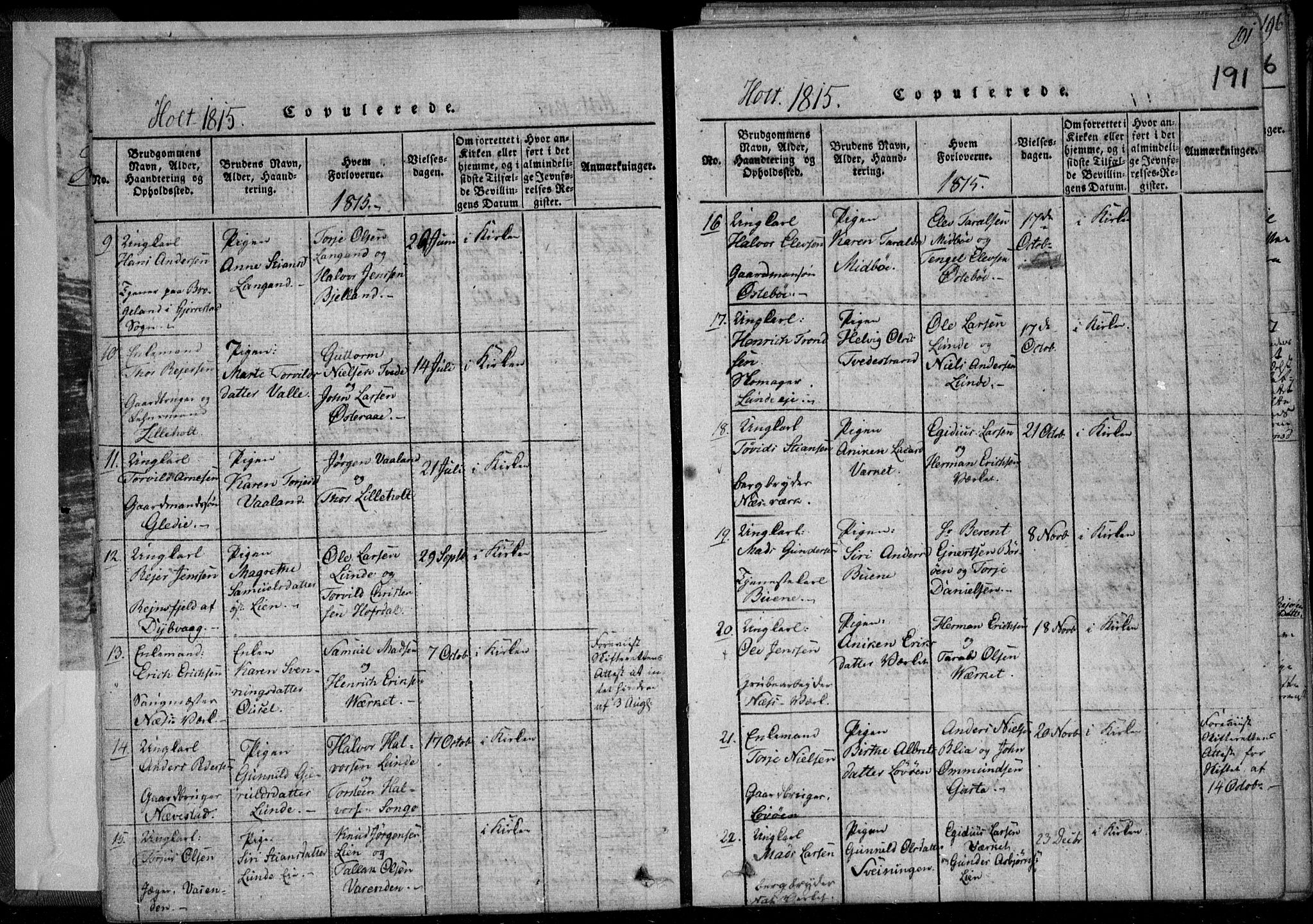 Holt sokneprestkontor, SAK/1111-0021/F/Fa/L0005: Parish register (official) no. A 5, 1813-1821, p. 191