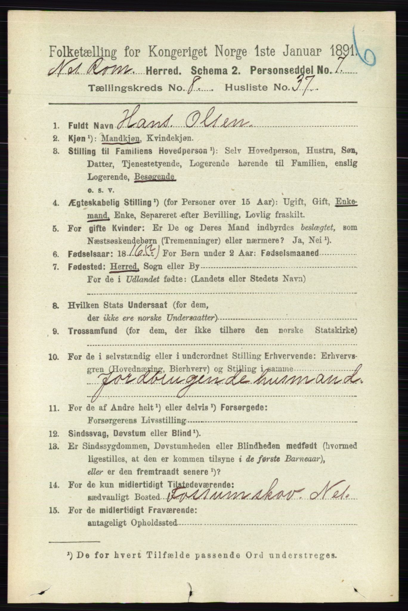 RA, 1891 census for 0236 Nes, 1891, p. 4840