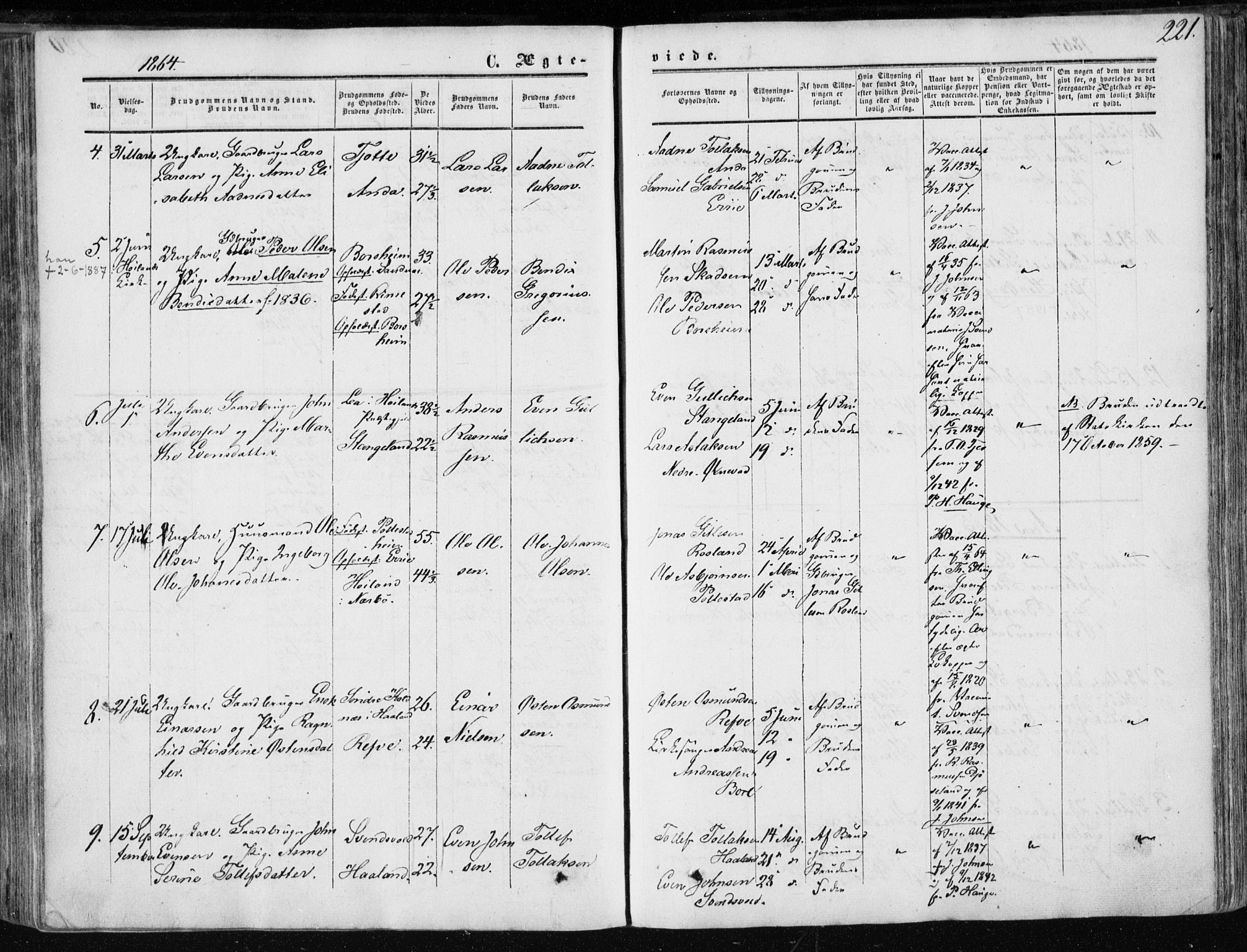 Klepp sokneprestkontor, AV/SAST-A-101803/001/3/30BA/L0005: Parish register (official) no. A 5, 1853-1870, p. 221