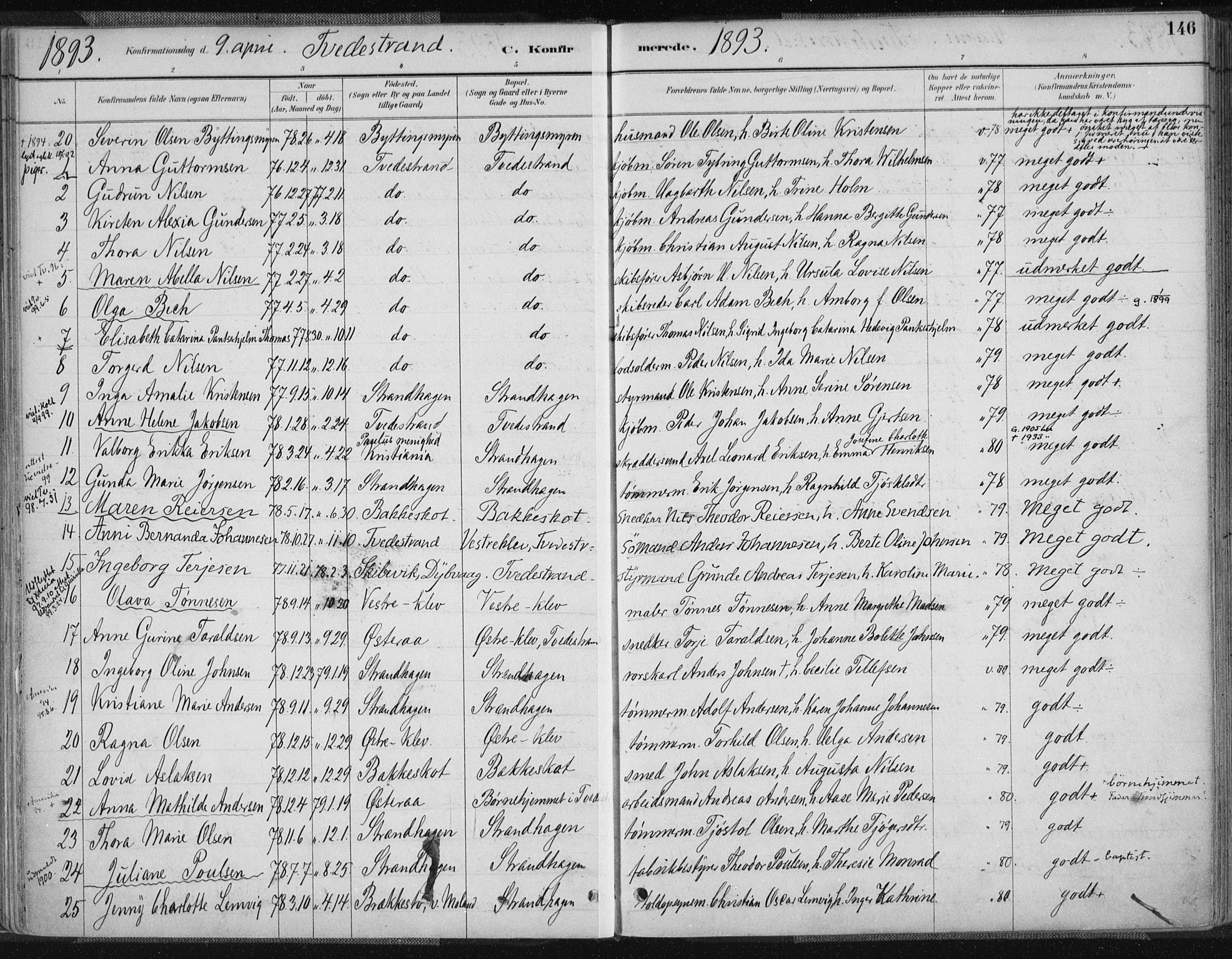 Tvedestrand sokneprestkontor, SAK/1111-0042/F/Fa/L0001: Parish register (official) no. A 1, 1885-1916, p. 146