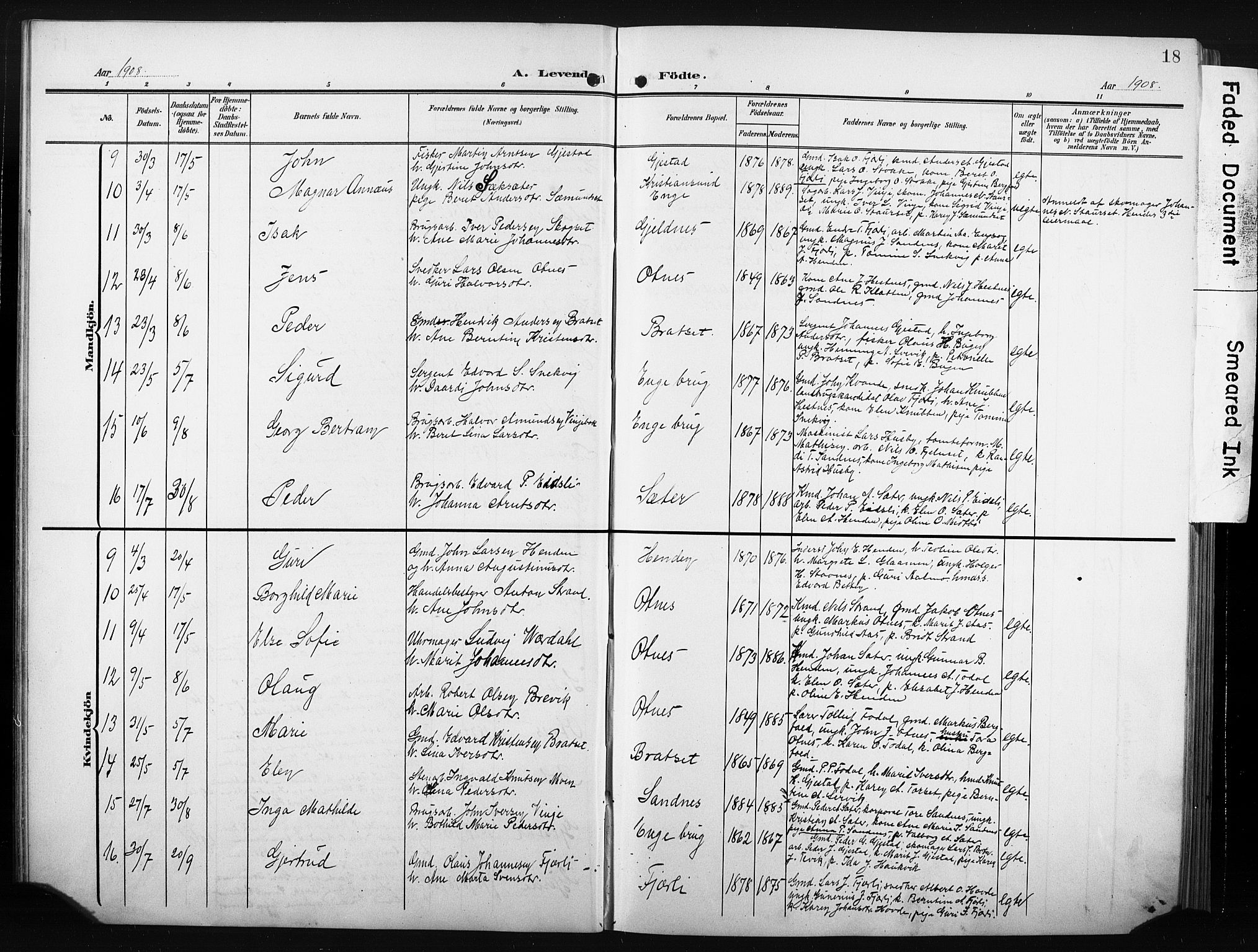 Ministerialprotokoller, klokkerbøker og fødselsregistre - Møre og Romsdal, SAT/A-1454/580/L0927: Parish register (copy) no. 580C02, 1904-1932, p. 18