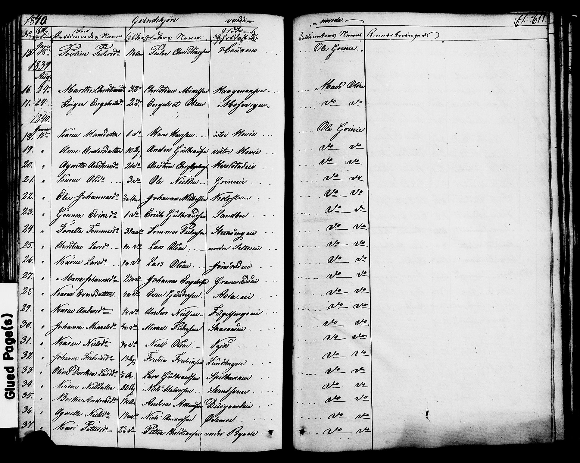 Ringsaker prestekontor, AV/SAH-PREST-014/K/Ka/L0008: Parish register (official) no. 8, 1837-1850, p. 611