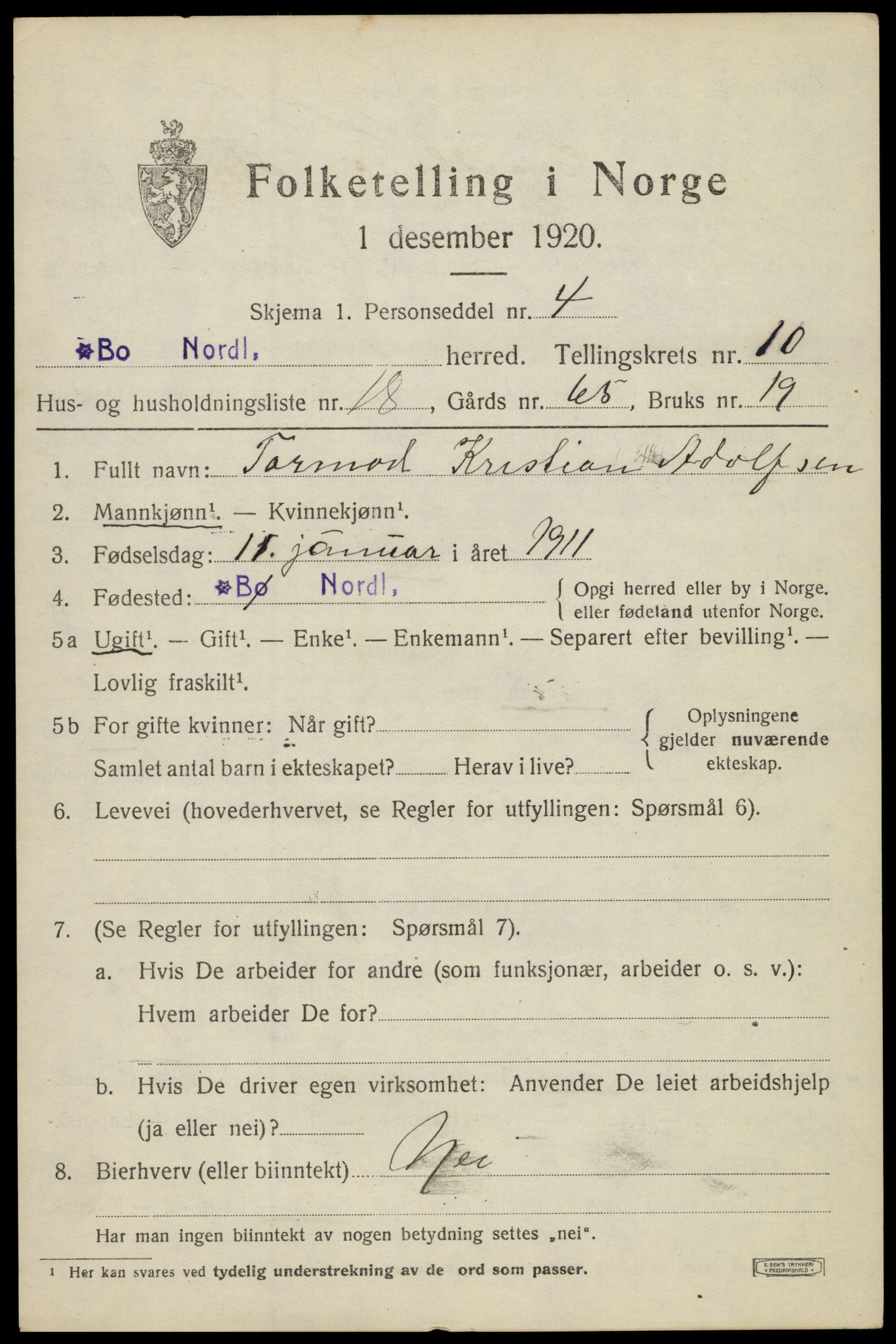 SAT, 1920 census for Bø, 1920, p. 8770